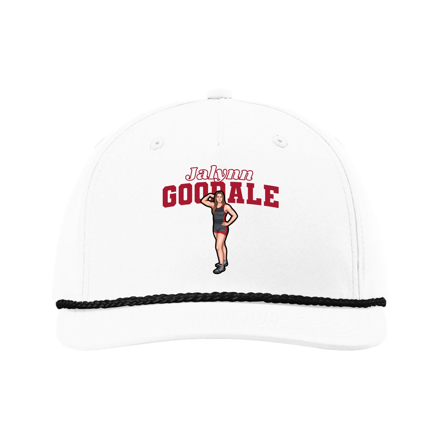 Five-Panel Classic Rope Cap — Name Arch in White