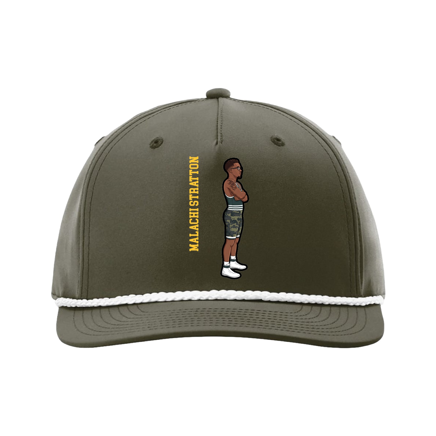 Five-Panel Classic Rope Cap — Name Vertical in Green