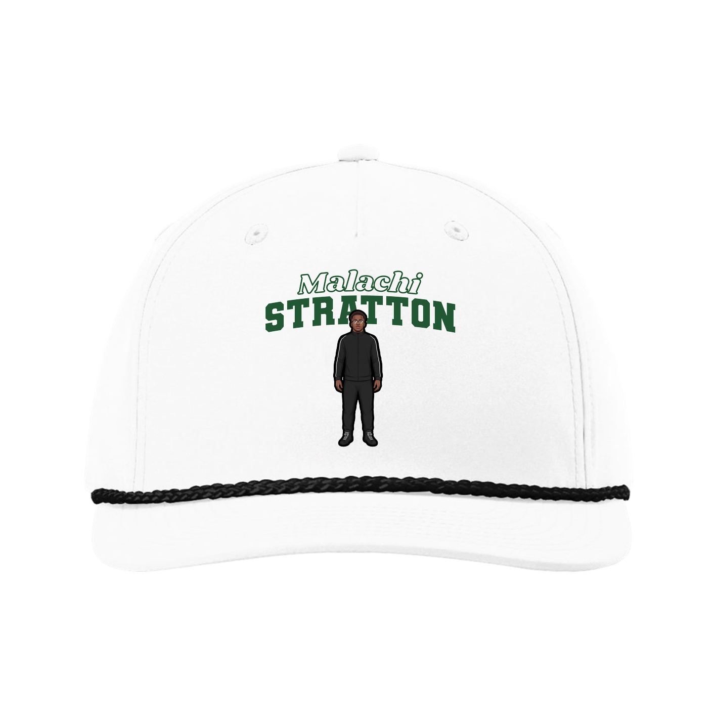 Five-Panel Classic Rope Cap — Name Arch in White