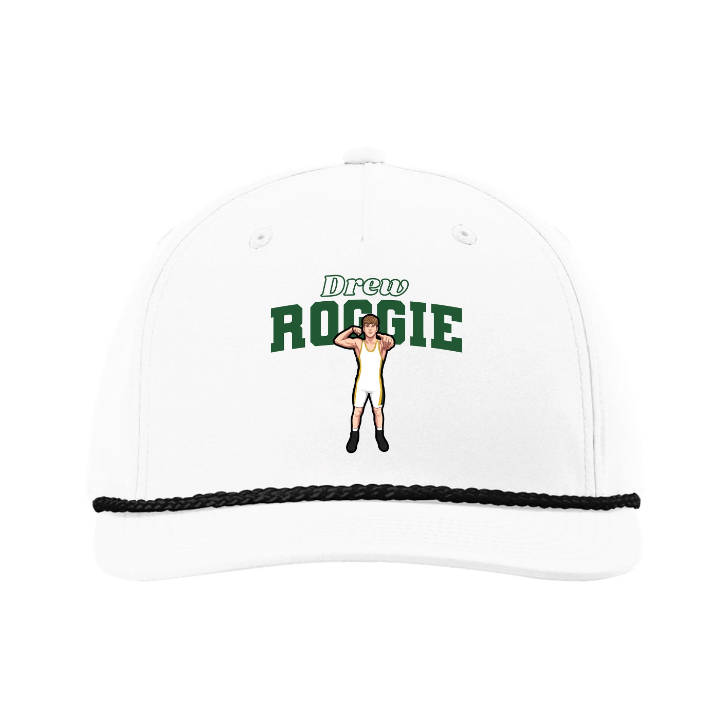 Five-Panel Classic Rope Cap — Name Arch in White