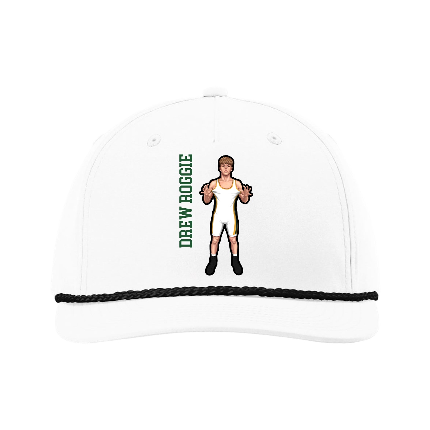 Five-Panel Classic Rope Cap — Name Vertical in White