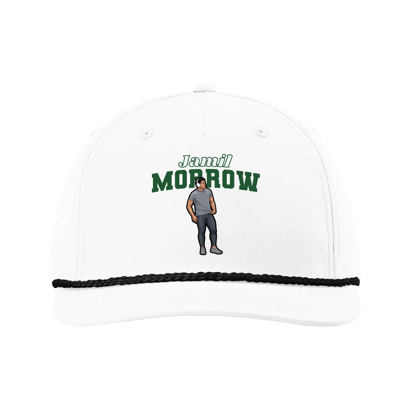 Five-Panel Classic Rope Cap — Name Arch in White