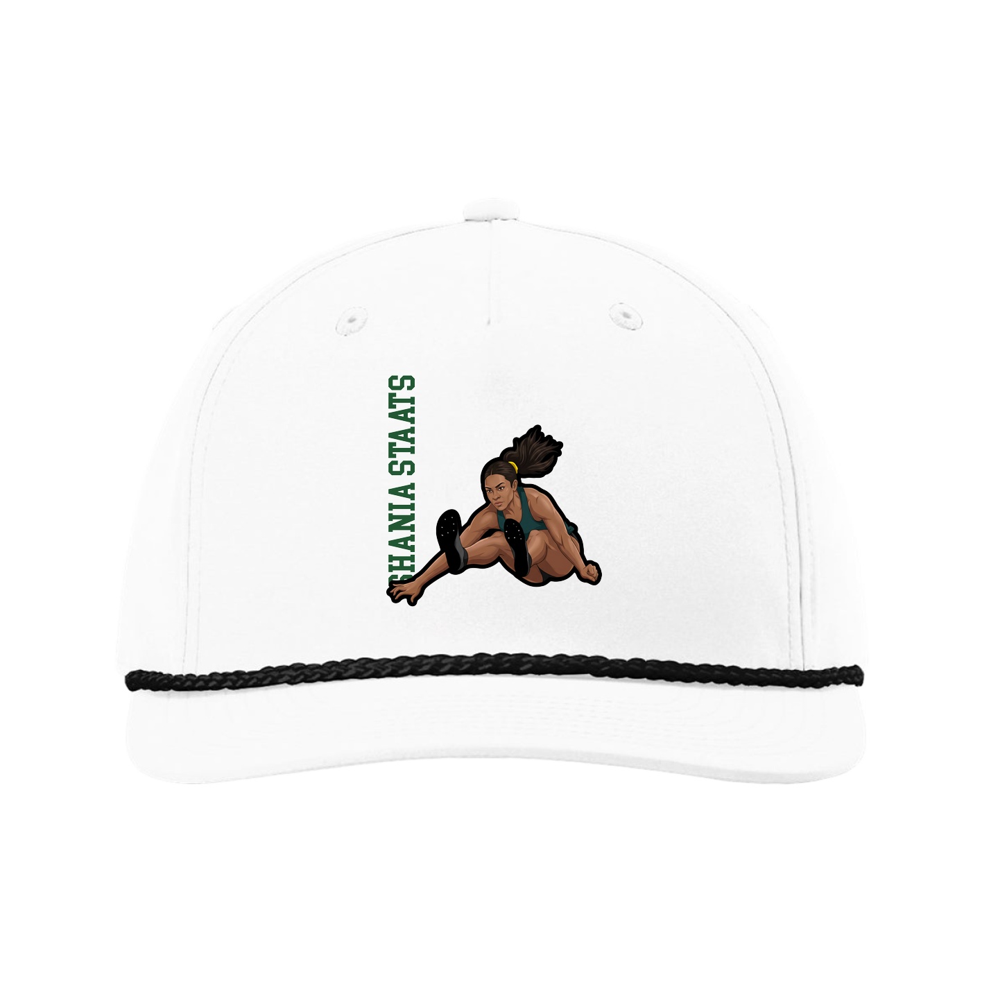 Five-Panel Classic Rope Cap — Name Vertical in White