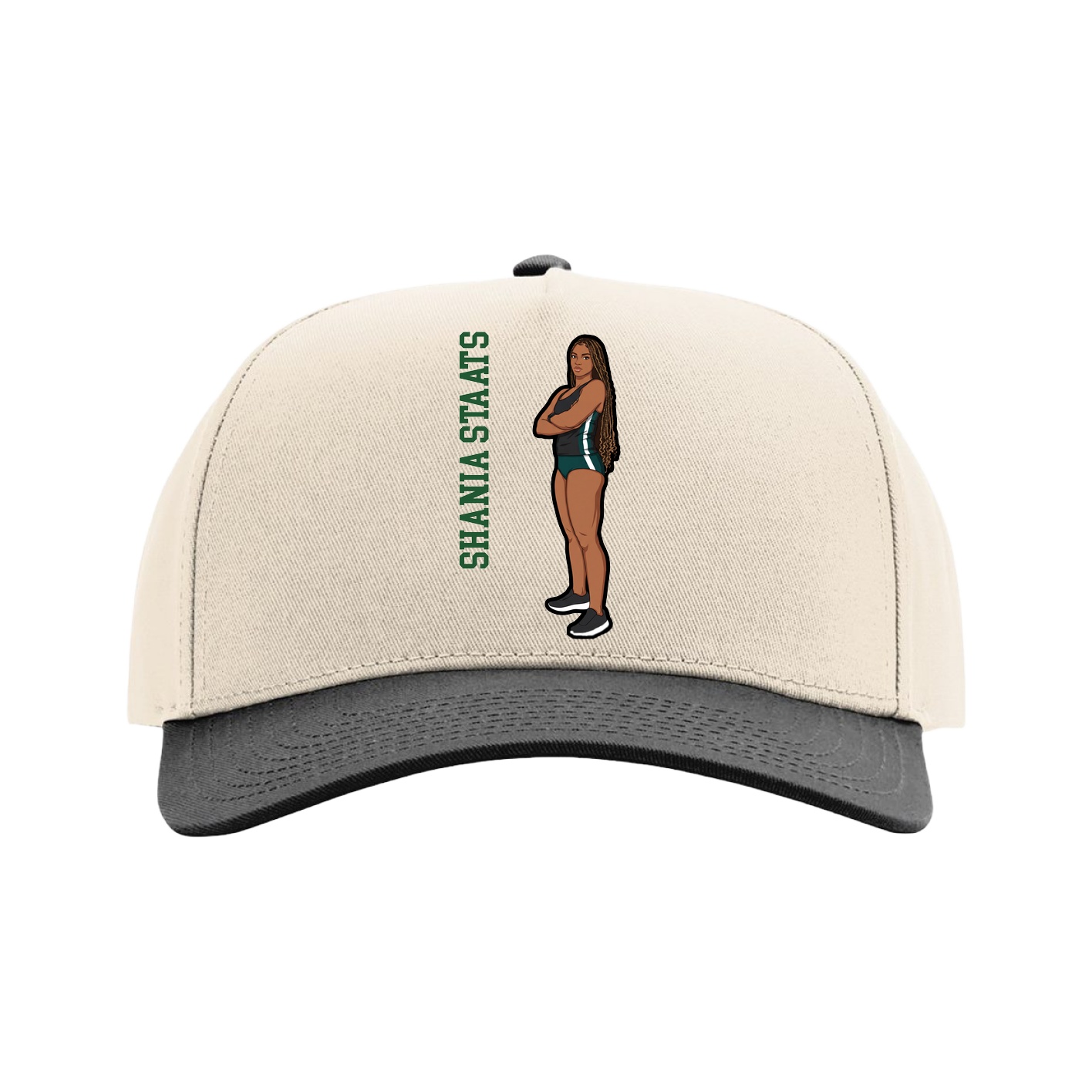 Full Fabric Five-Panel Champ Cap — Name Vertical in Cream/Black