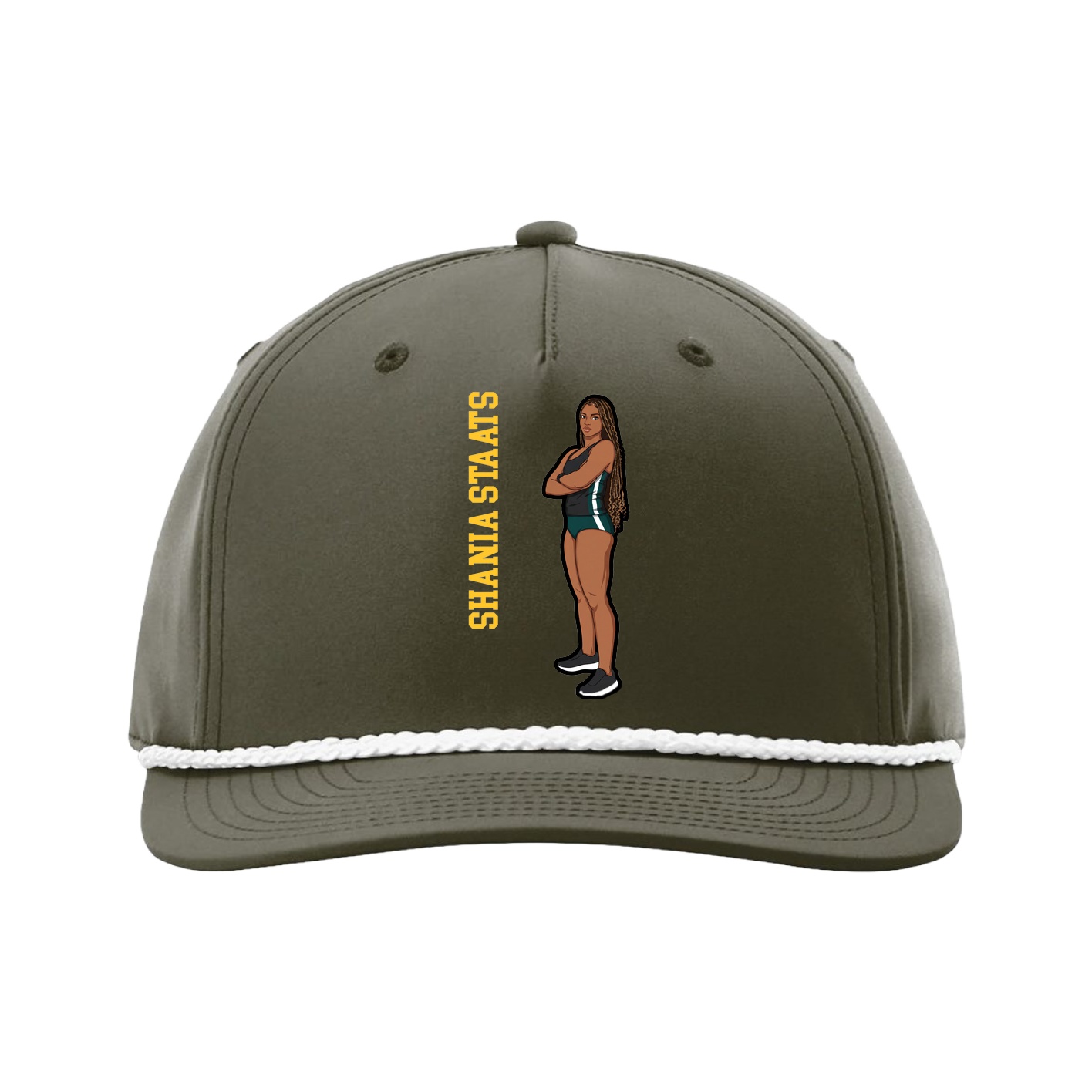 Five-Panel Classic Rope Cap — Name Vertical in Green
