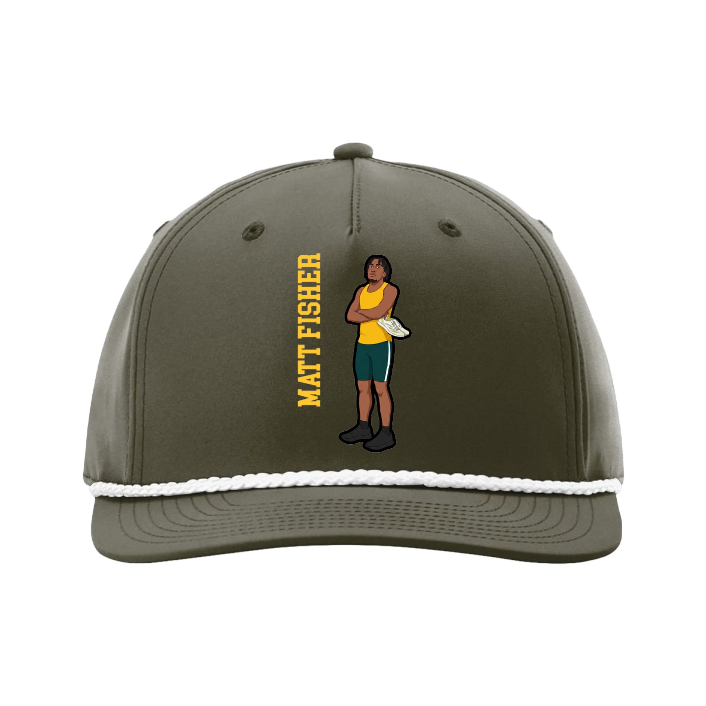 Five-Panel Classic Rope Cap — Name Vertical in Green