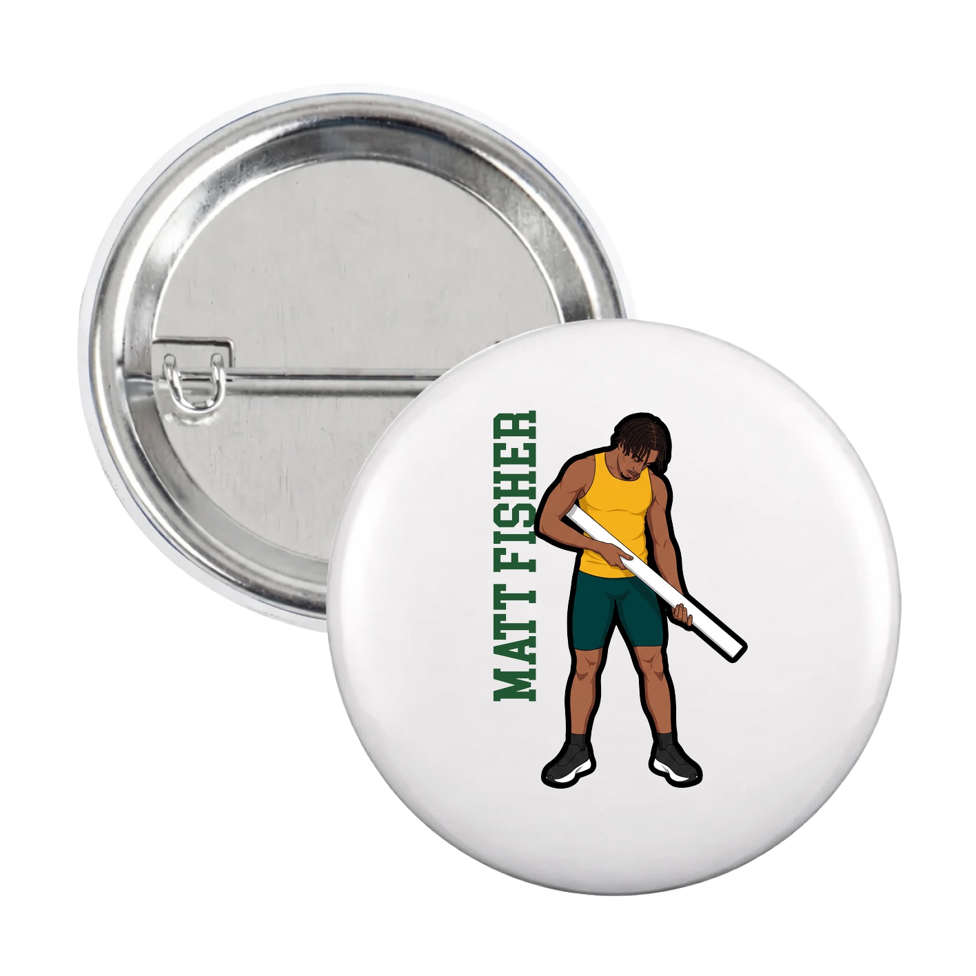 Game Day Button — Name Vertical in White