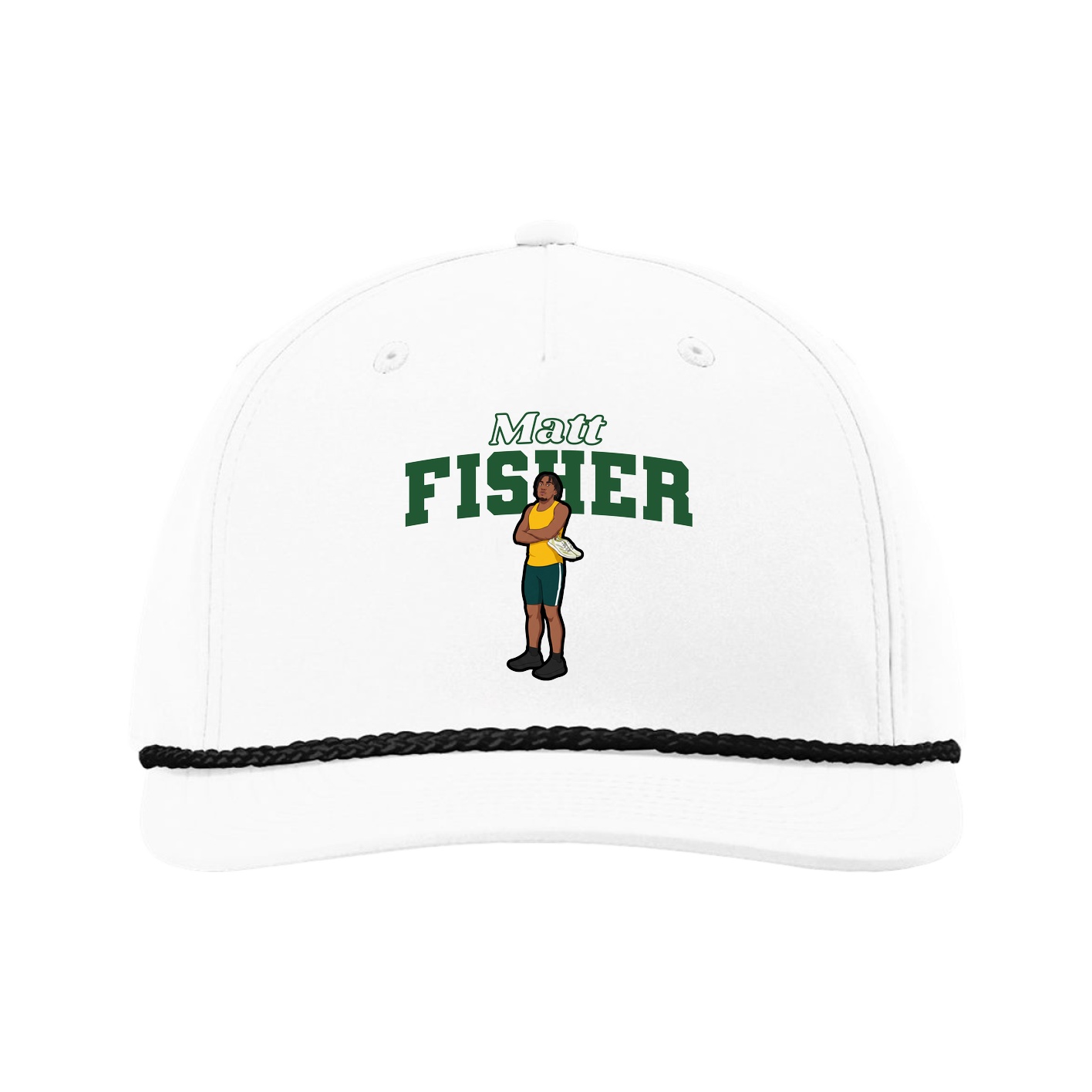 Five-Panel Classic Rope Cap — Name Arch in White