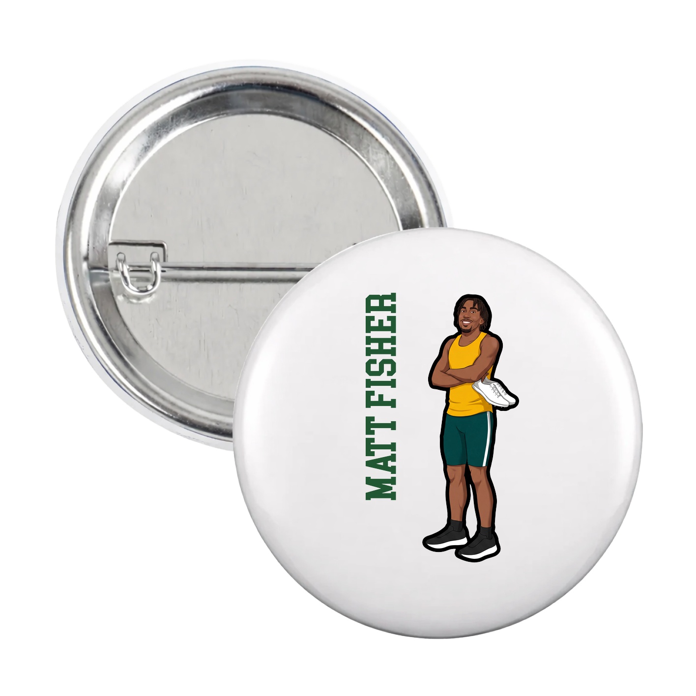 Game Day Button — Name Vertical in White