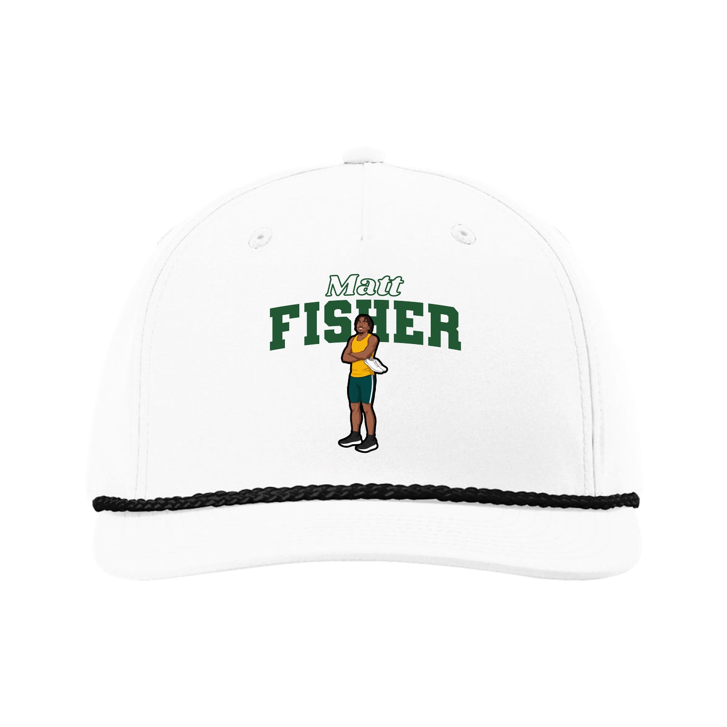 Five-Panel Classic Rope Cap — Name Arch in White