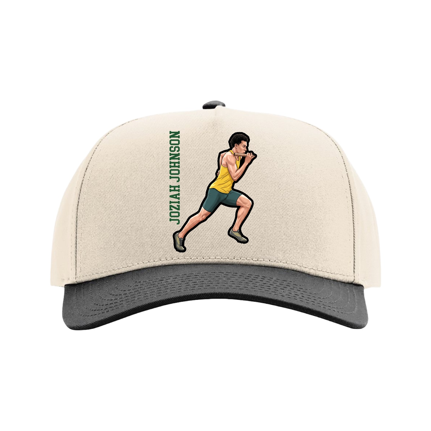 Full Fabric Five-Panel Champ Cap — Name Vertical in Cream/Black