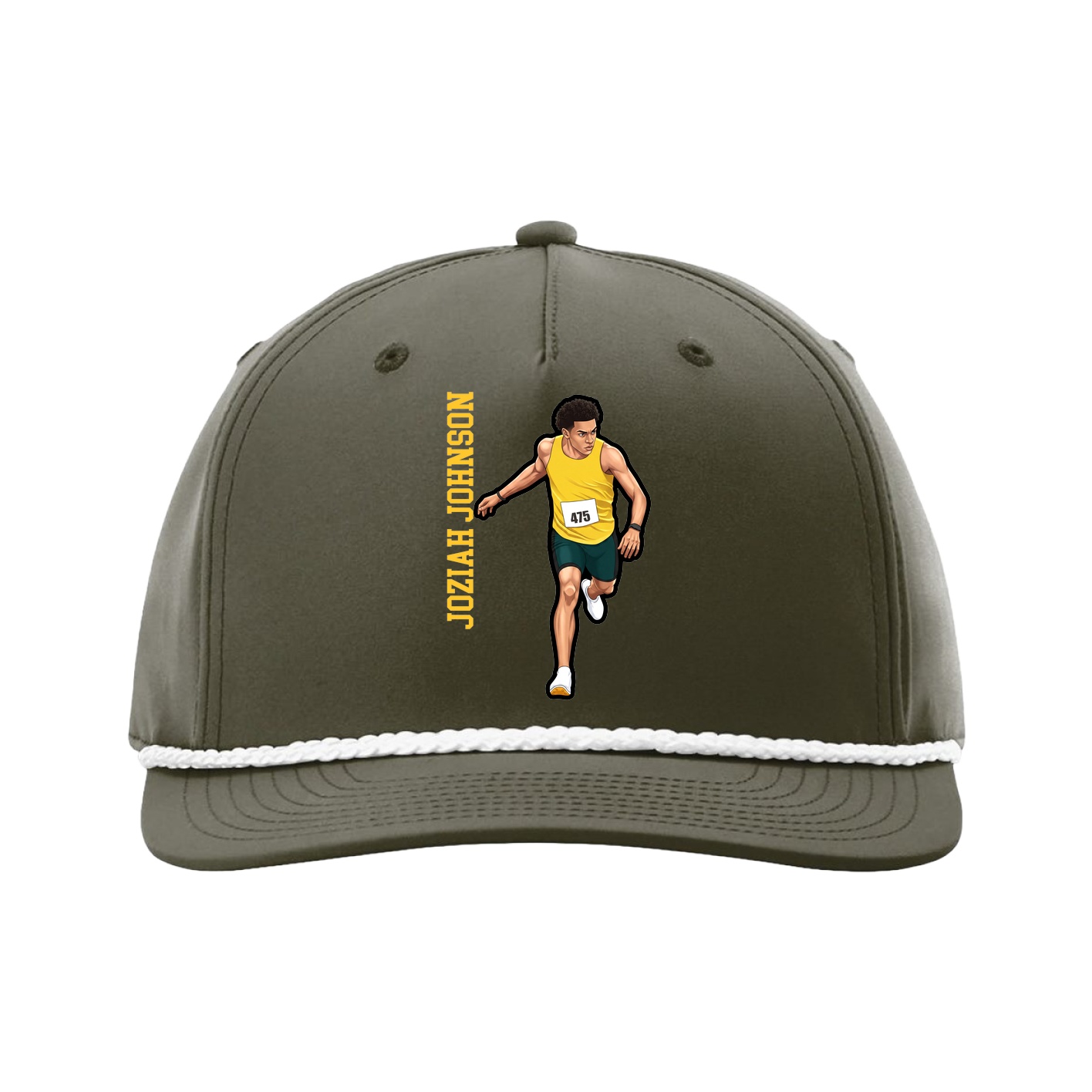 Five-Panel Classic Rope Cap — Name Vertical in Green