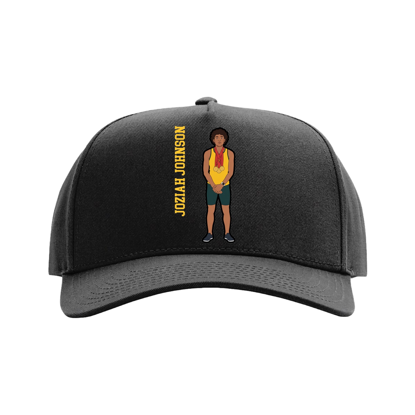 Full Fabric Five-Panel Champ Cap — Name Vertical in Black