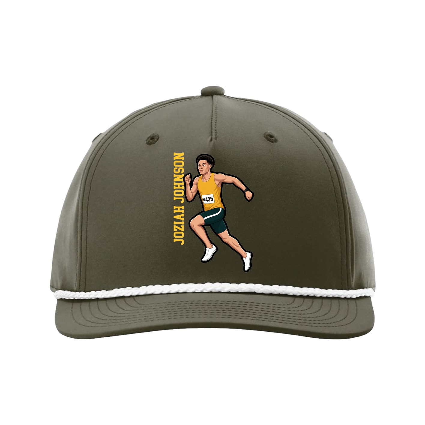 Five-Panel Classic Rope Cap — Name Vertical in Green
