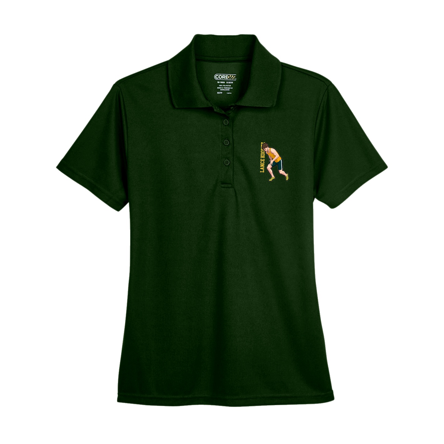 Womens Performance Polo — Name Vertical in Green