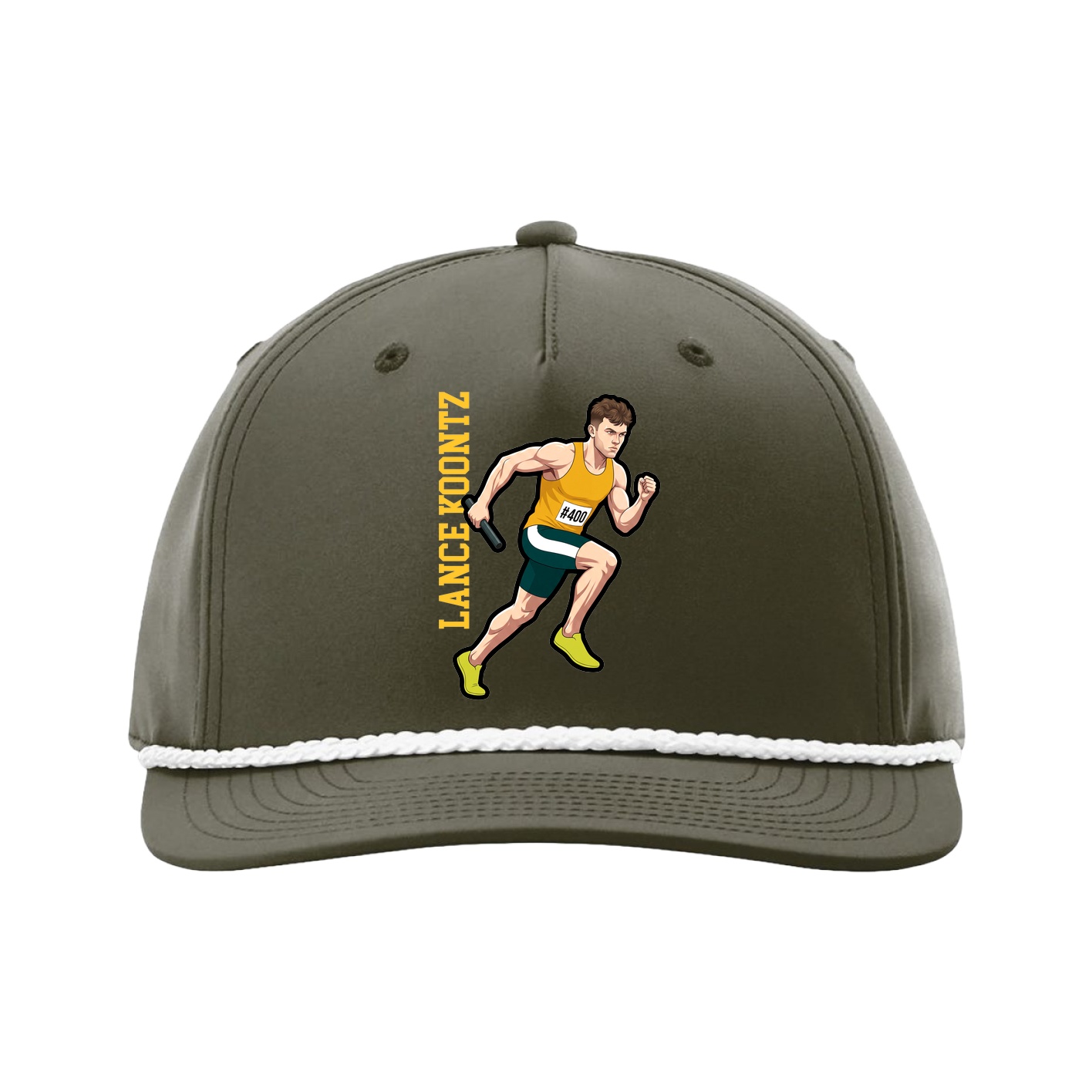 Five-Panel Classic Rope Cap — Name Vertical in Green