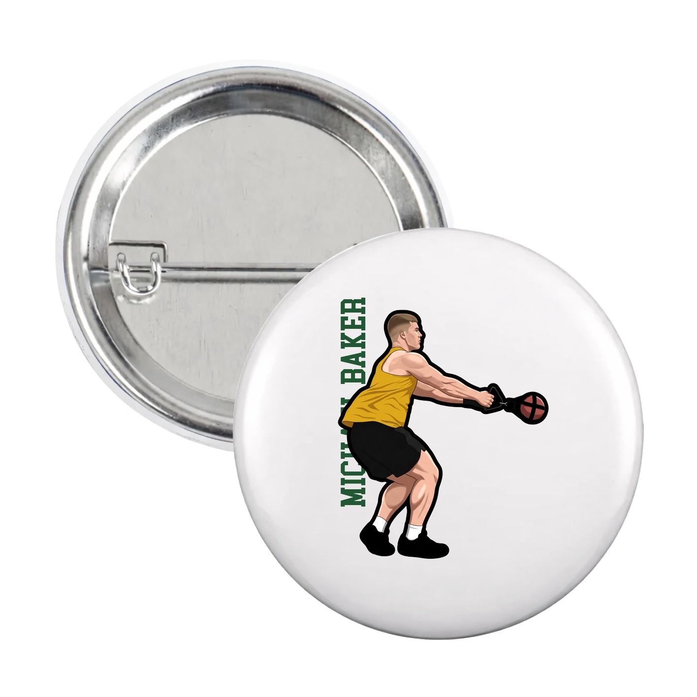 Game Day Button — Name Vertical in White