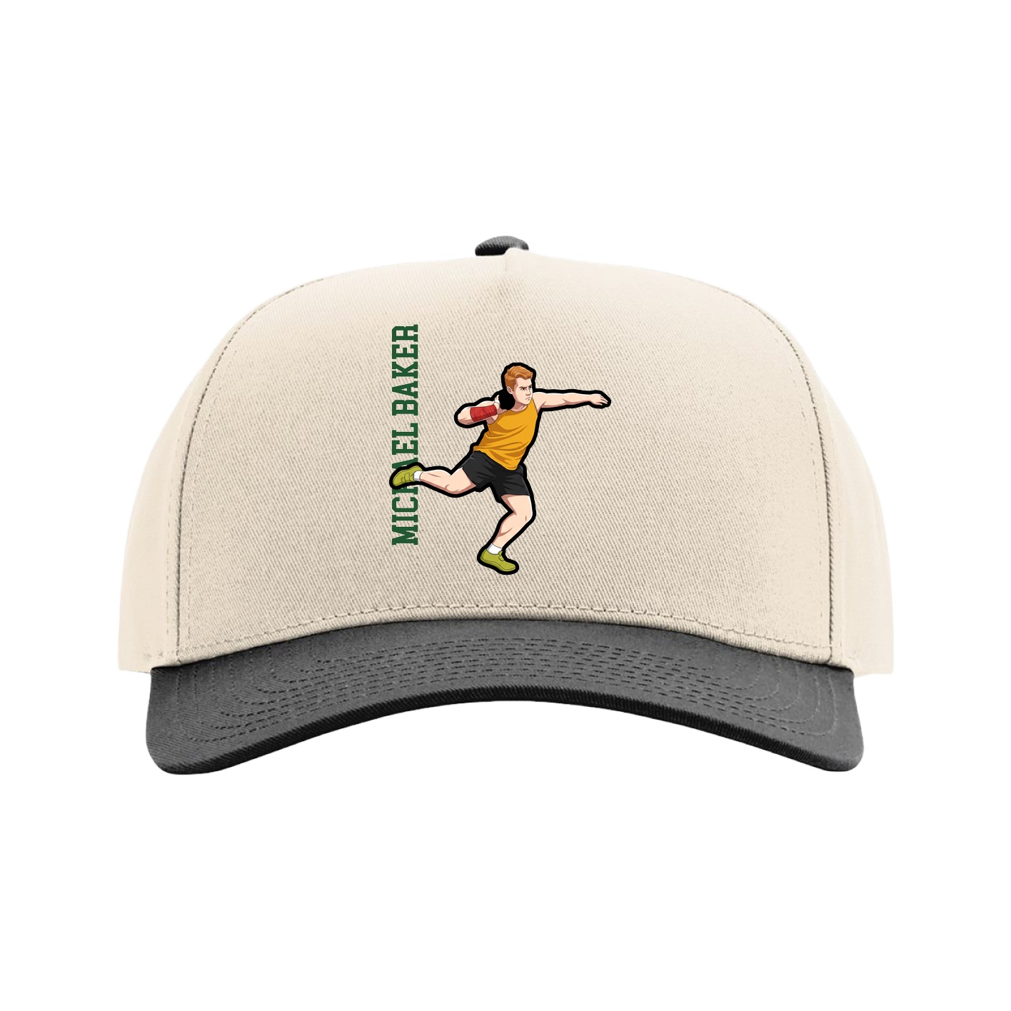 Full Fabric Five-Panel Champ Cap — Name Vertical in Cream/Black