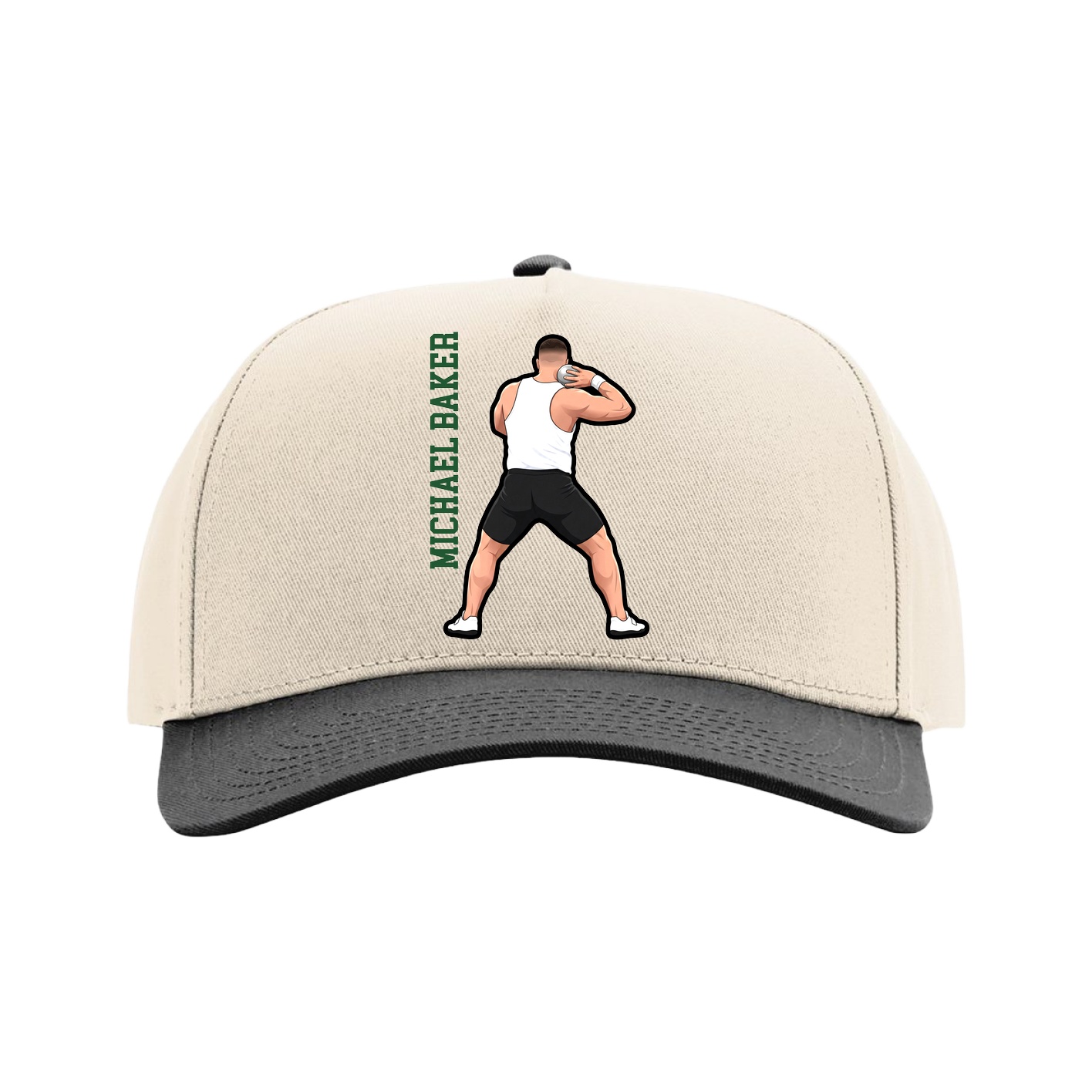 Full Fabric Five-Panel Champ Cap — Name Vertical in Cream/Black