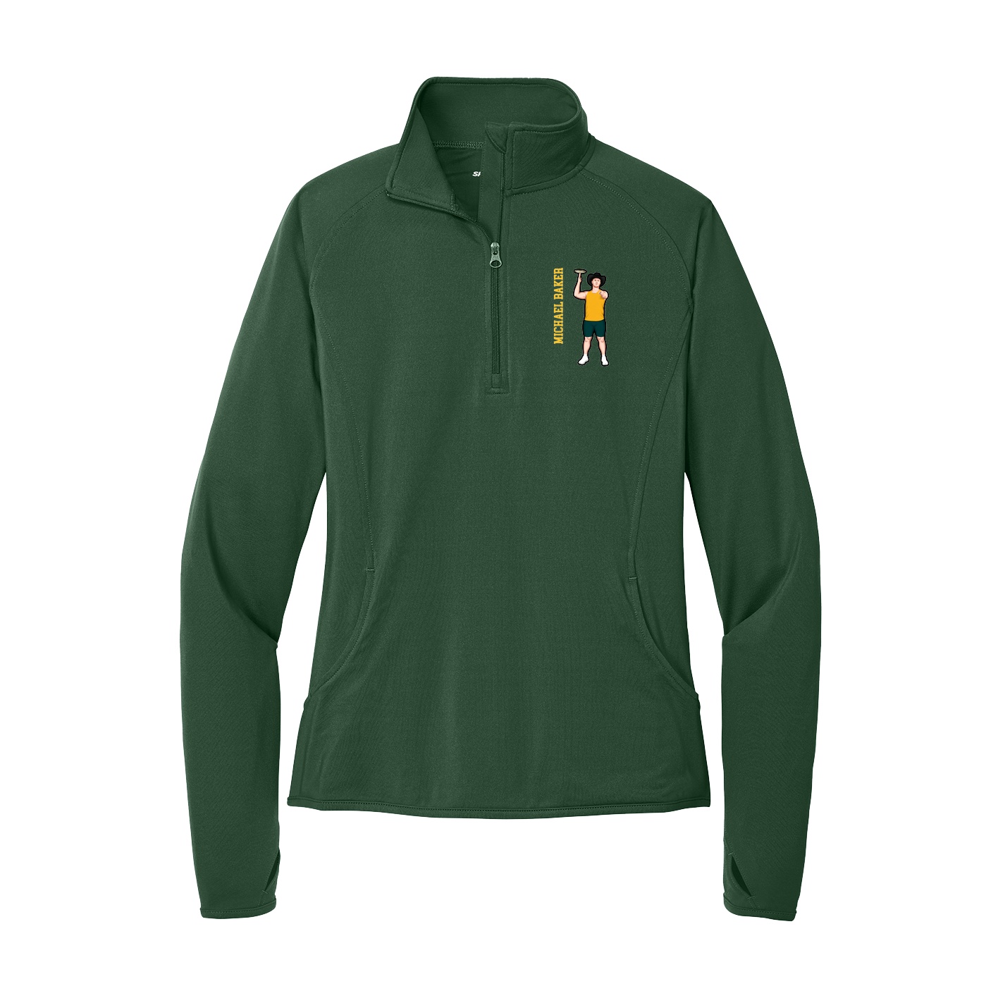 Women's Q-Zip Pullover — Name Vertical in Green