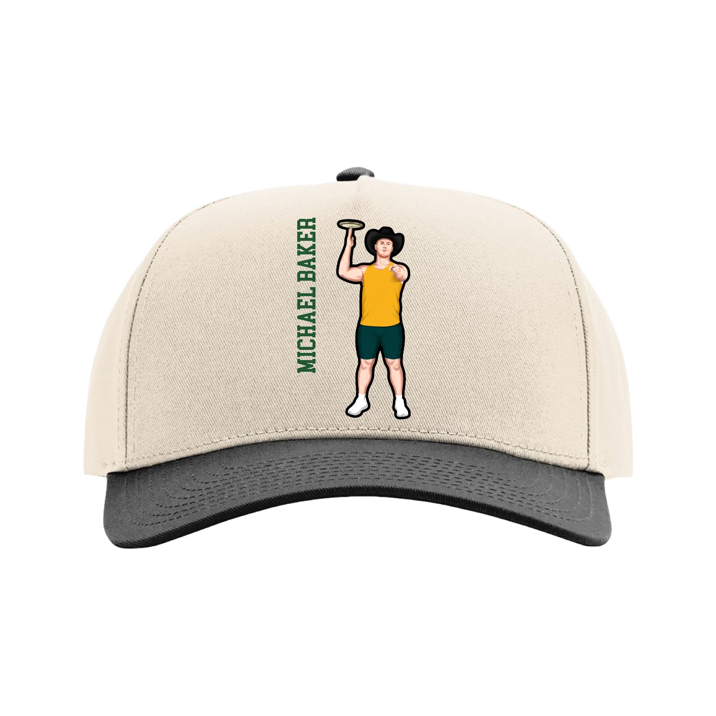 Full Fabric Five-Panel Champ Cap — Name Vertical in Cream/Black
