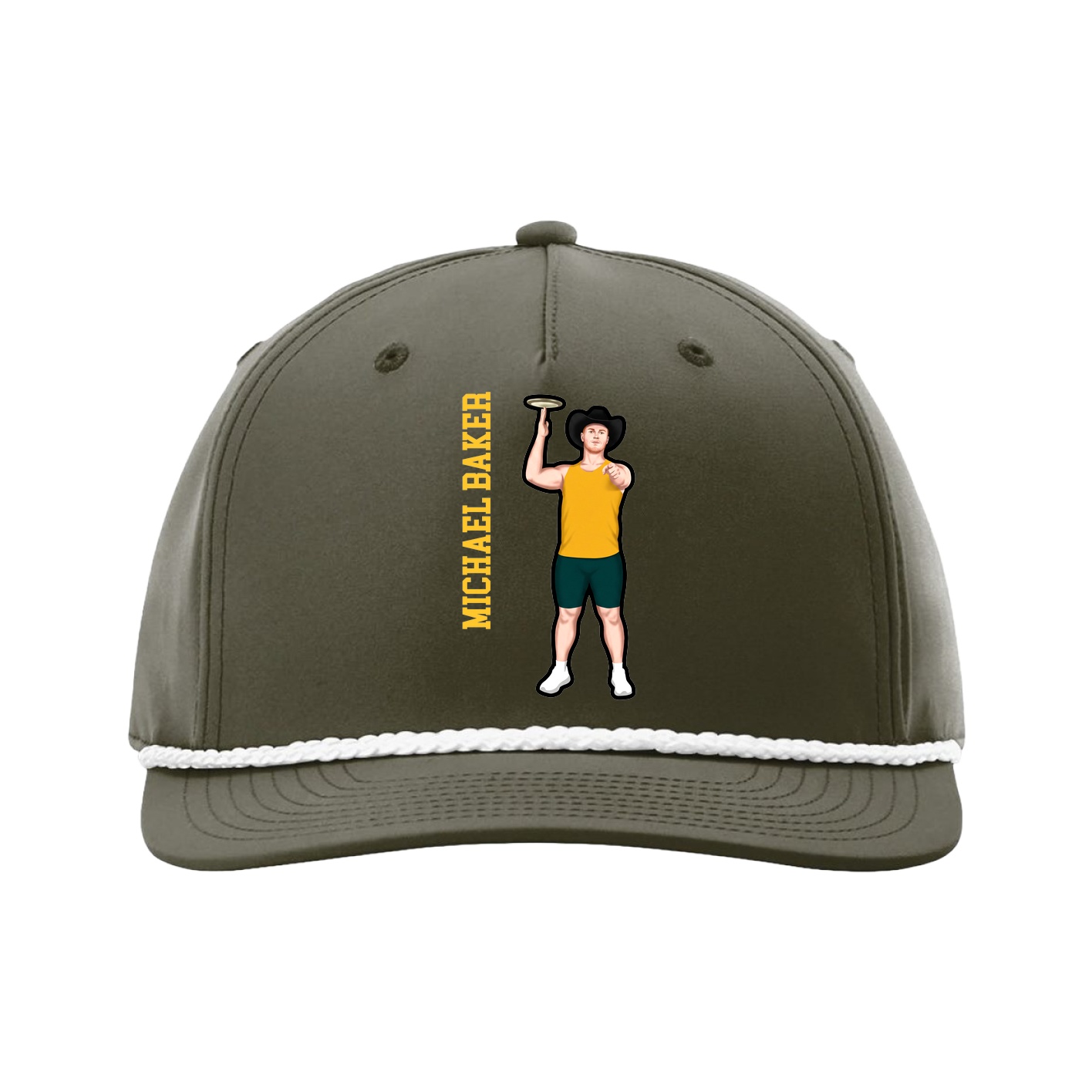 Five-Panel Classic Rope Cap — Name Vertical in Green