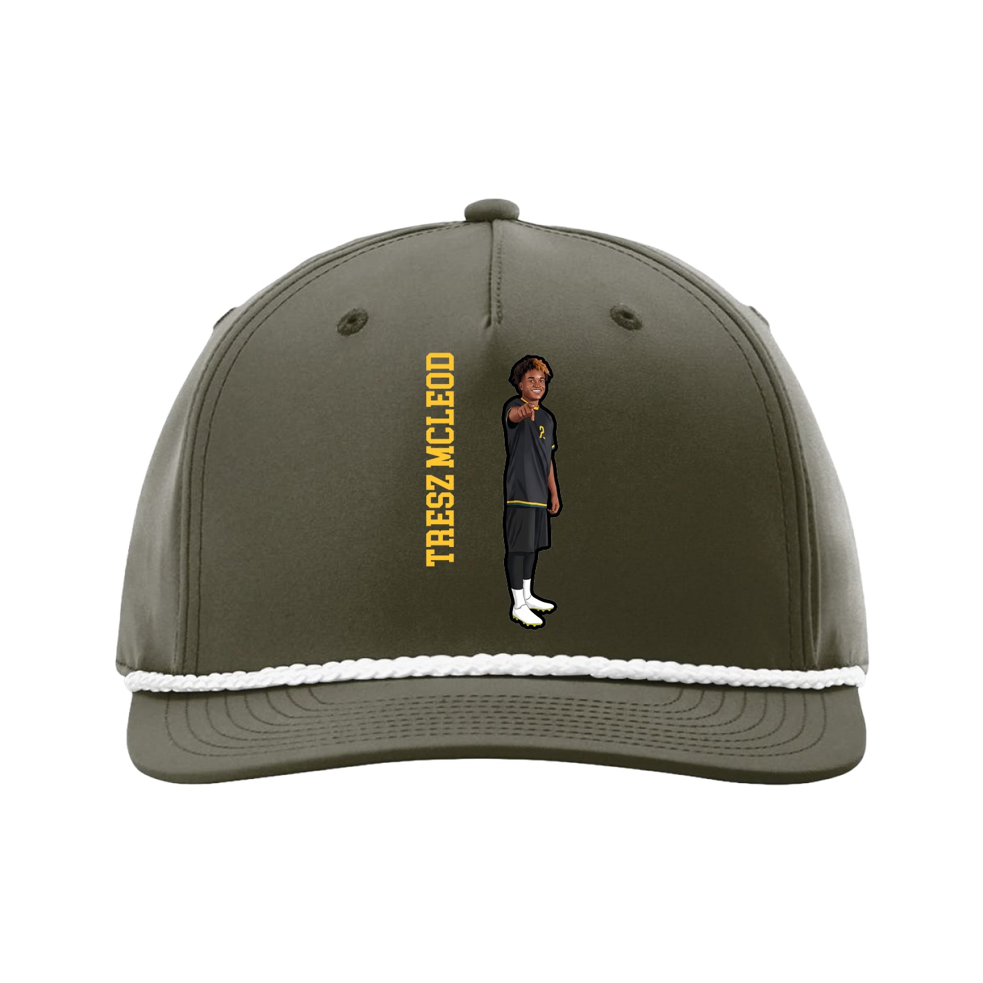 Five-Panel Classic Rope Cap — Name Vertical in Green