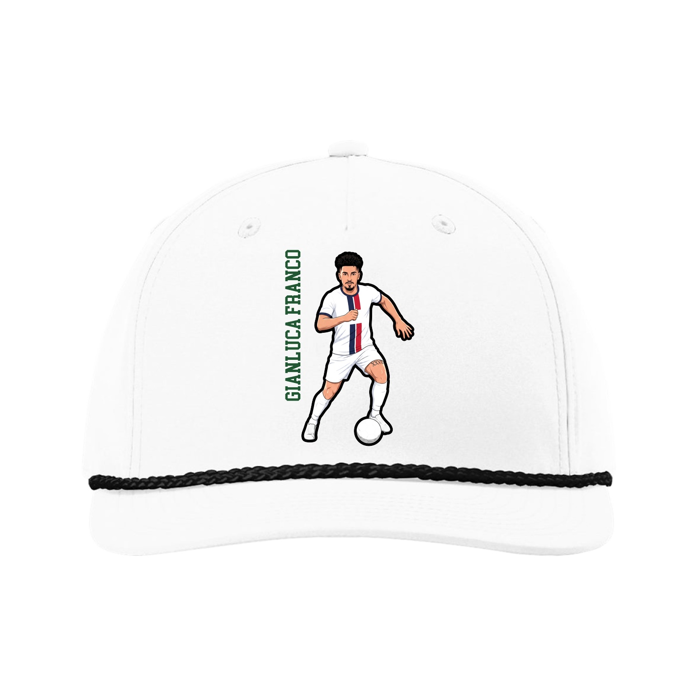 Five-Panel Classic Rope Cap — Name Vertical in White