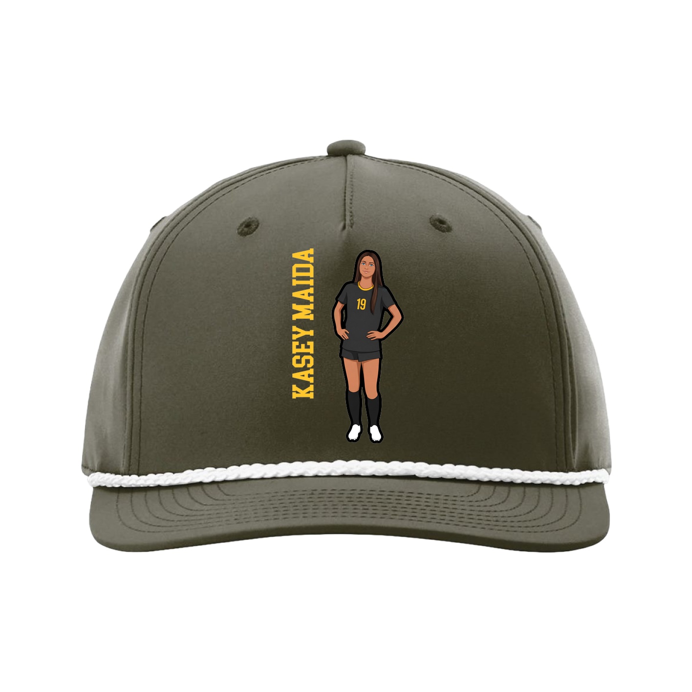Five-Panel Classic Rope Cap — Name Vertical in Green