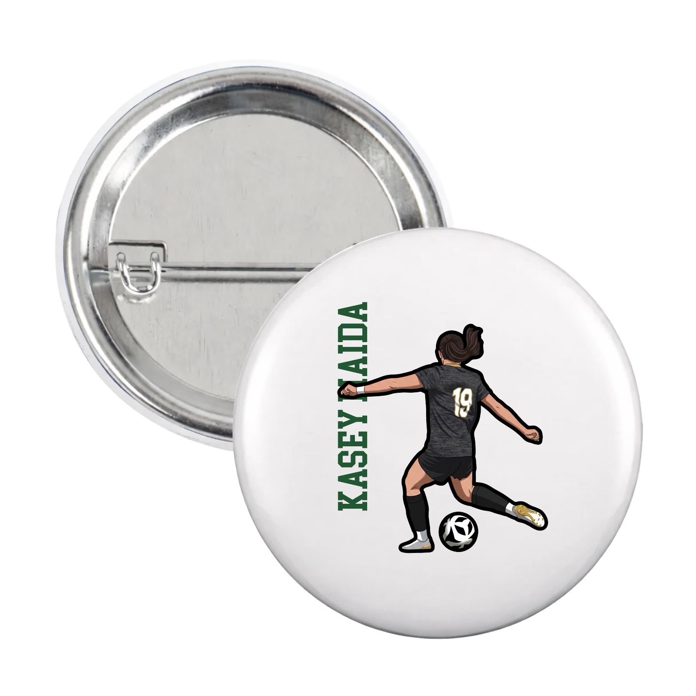 Game Day Button — Name Vertical in White