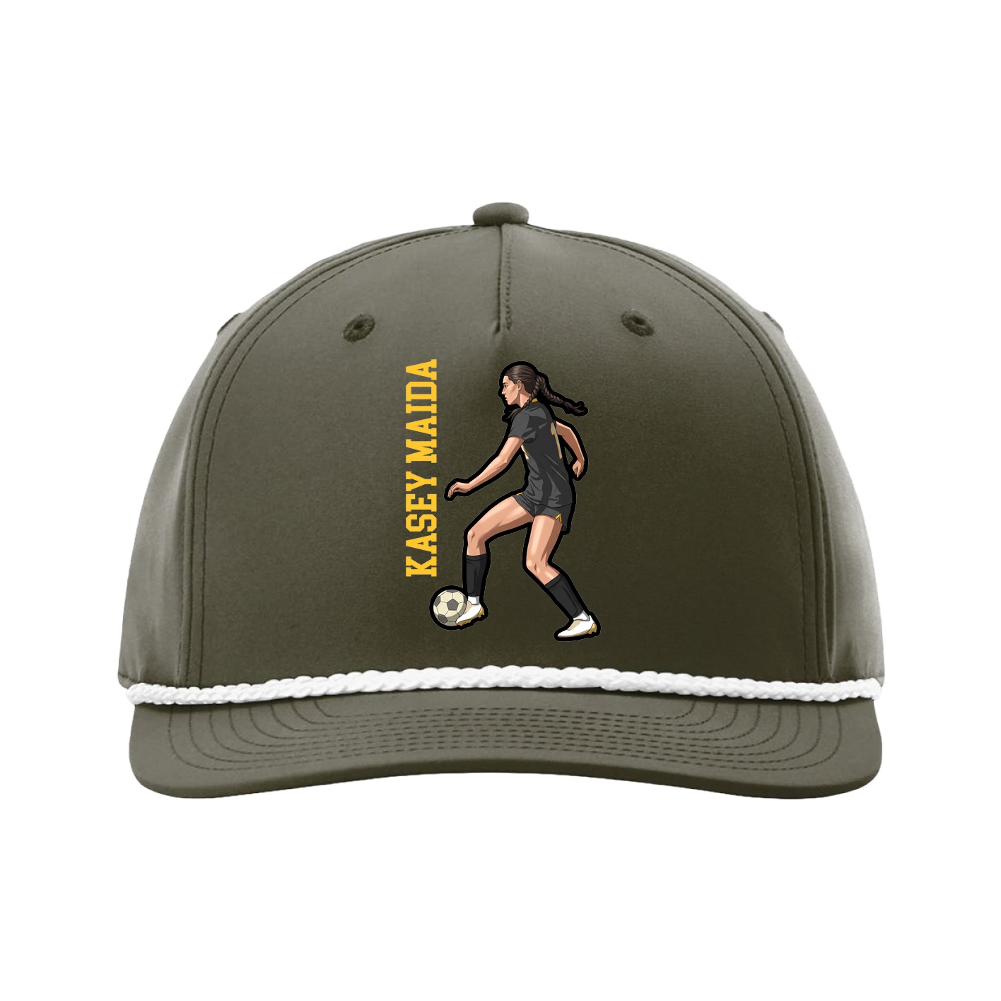 Five-Panel Classic Rope Cap — Name Vertical in Green