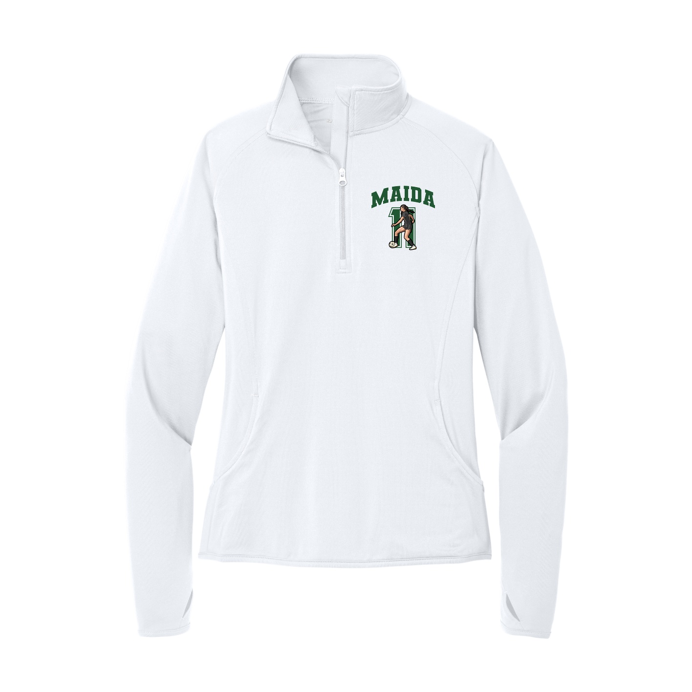 Women's Q-Zip Pullover — Number in White