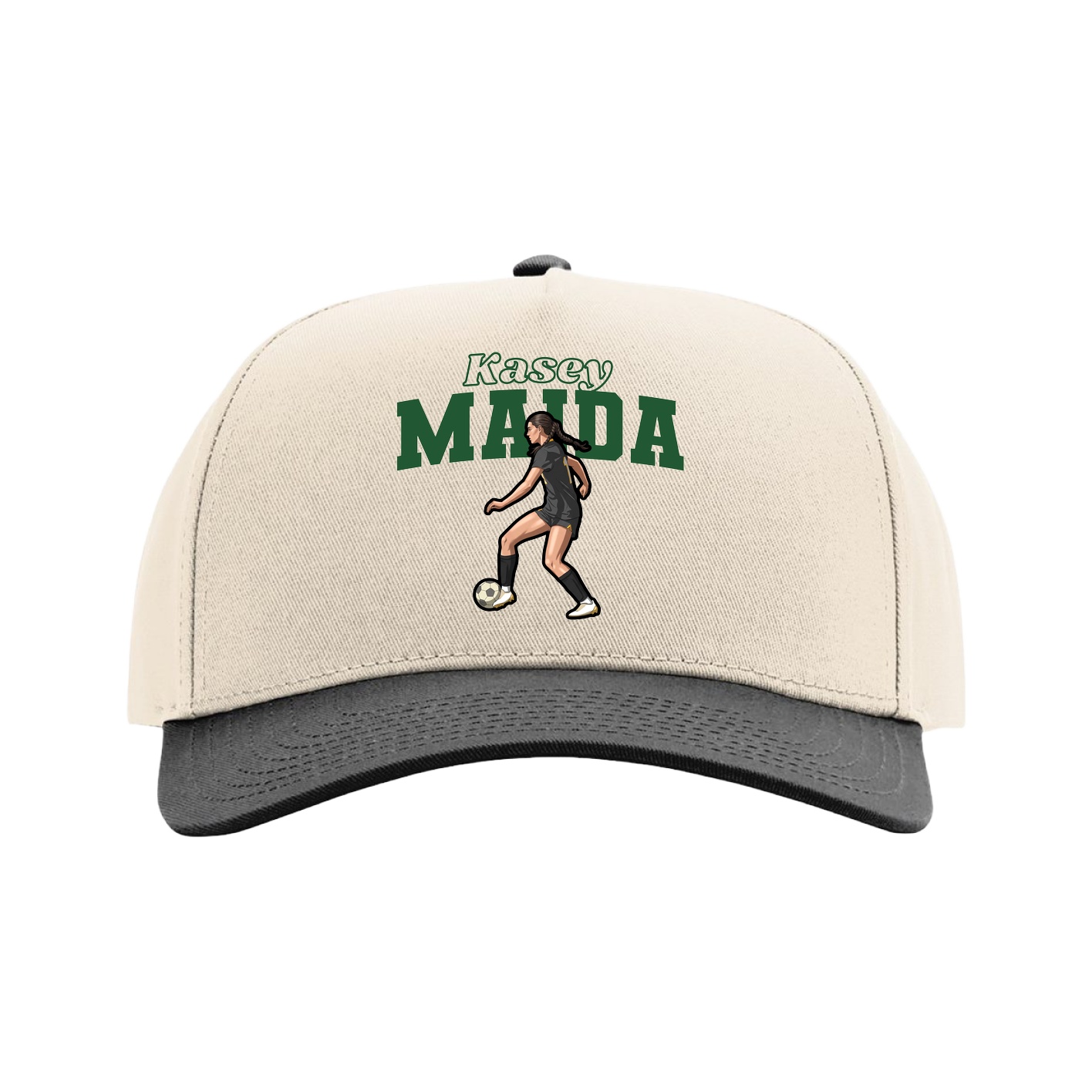 Full Fabric Five-Panel Champ Cap — Name Arch in Cream/Black