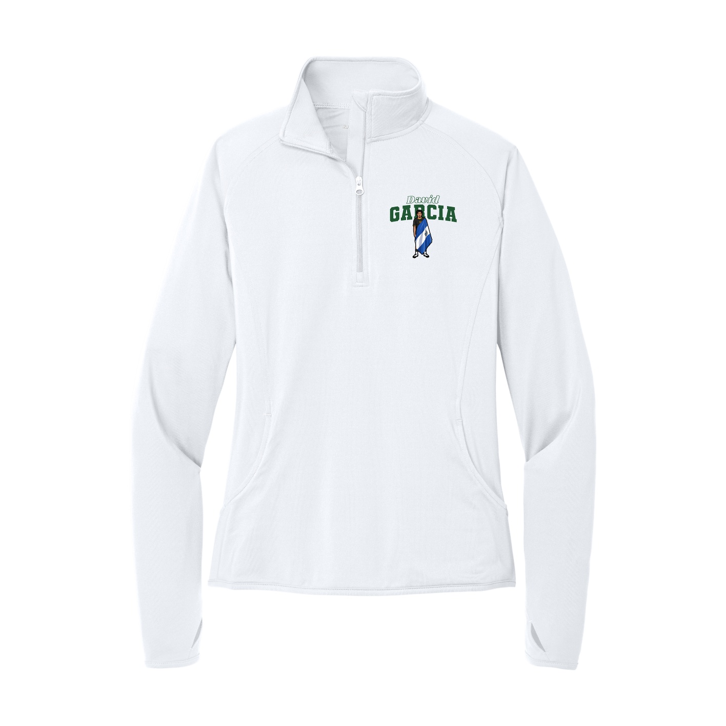Women's Q-Zip Pullover — Name Arch in White