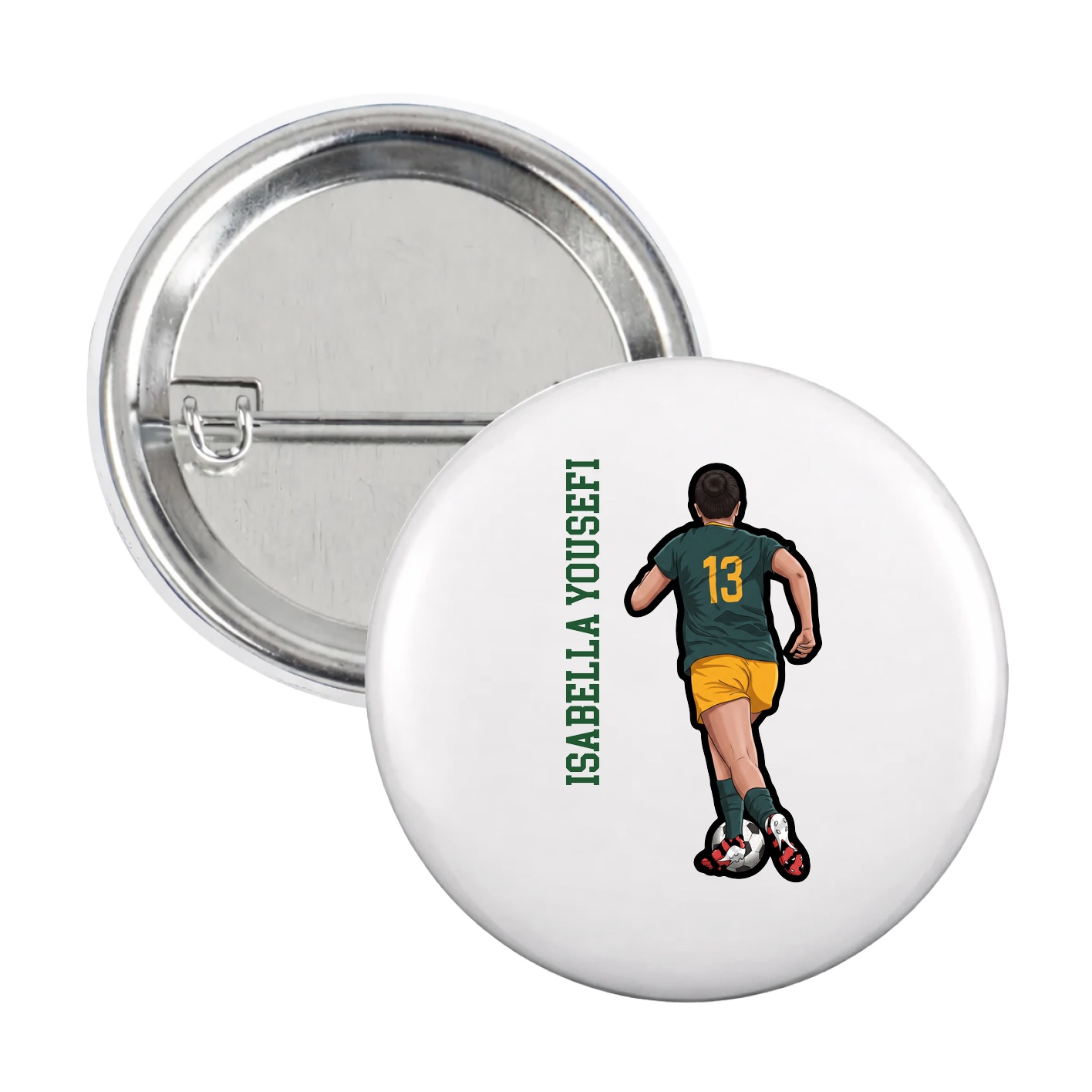 Game Day Button — Name Vertical in White