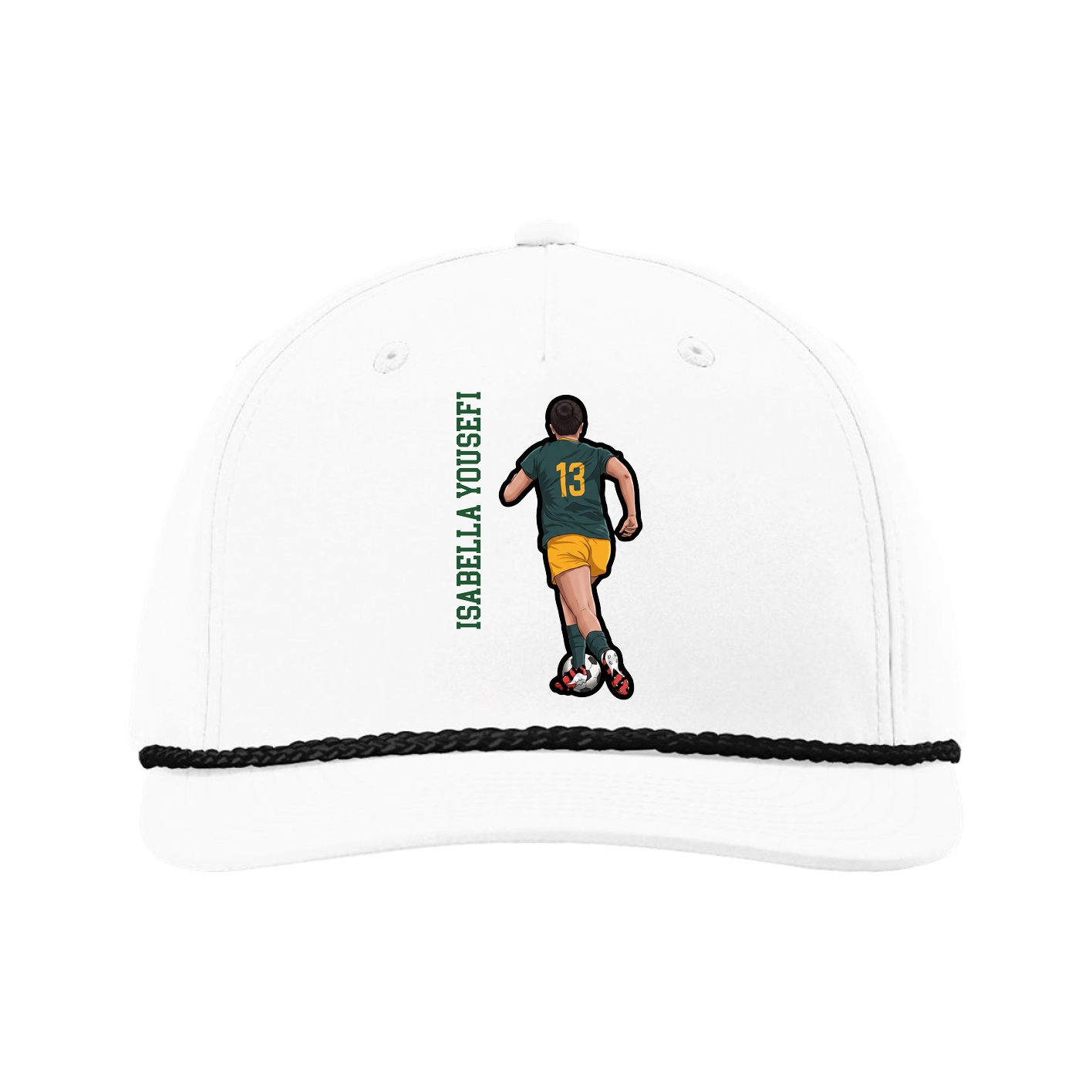 Five-Panel Classic Rope Cap — Name Vertical in White