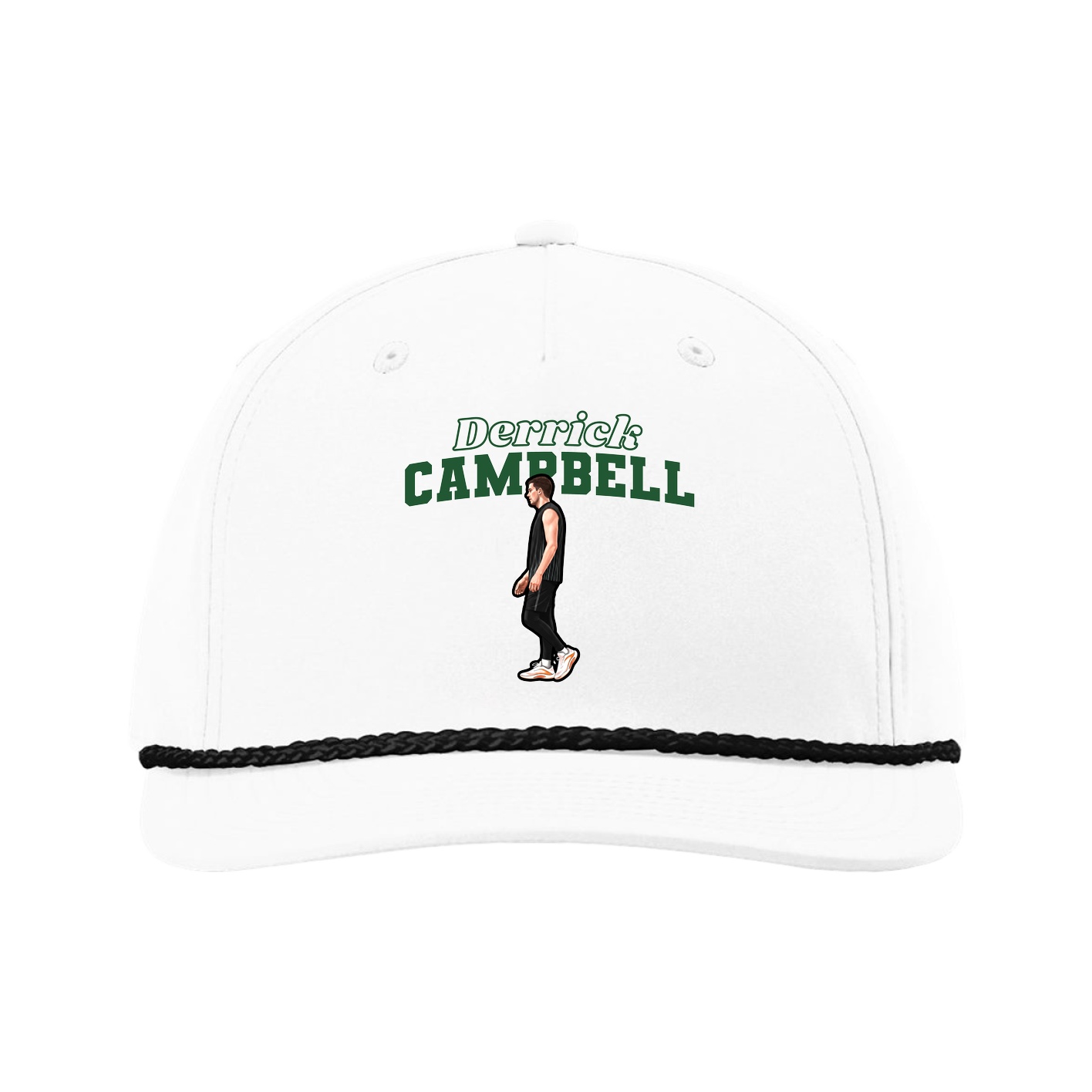Five-Panel Classic Rope Cap — Name Arch in White