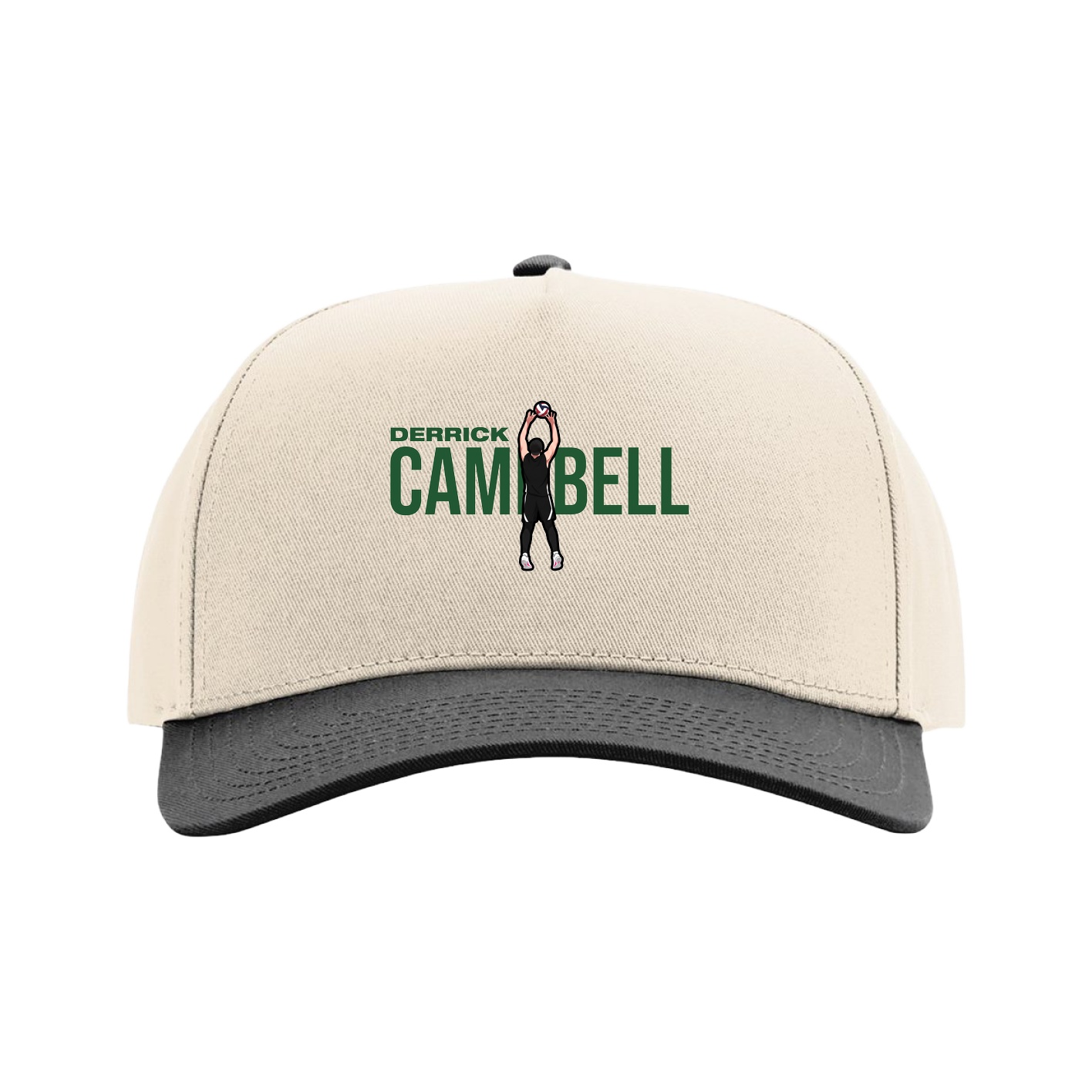 Full Fabric Five-Panel Champ Cap — Player Name in Cream/Black