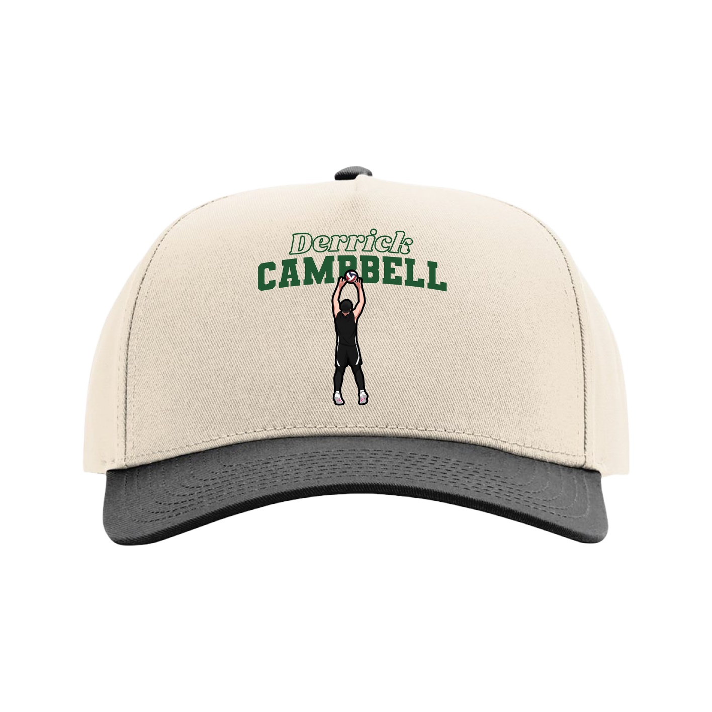 Full Fabric Five-Panel Champ Cap — Name Arch in Cream/Black