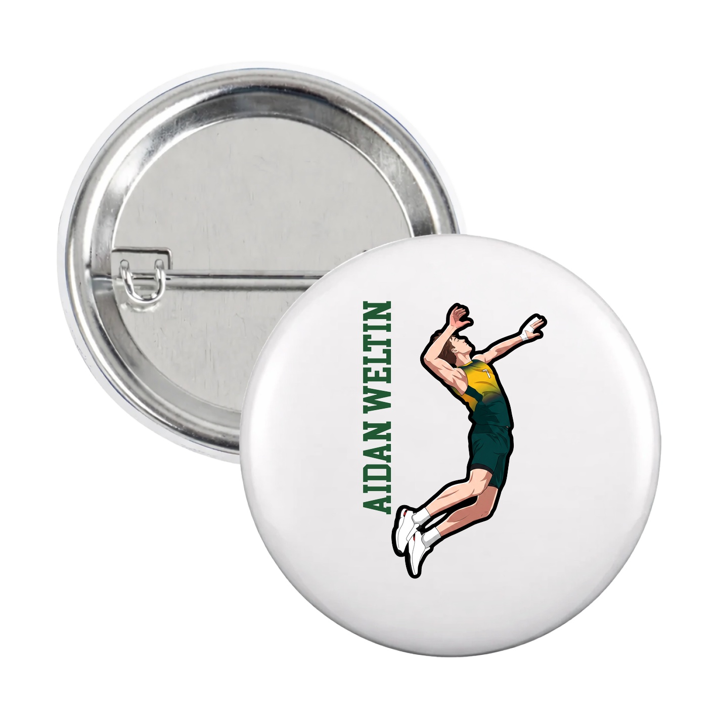 Game Day Button — Name Vertical in White