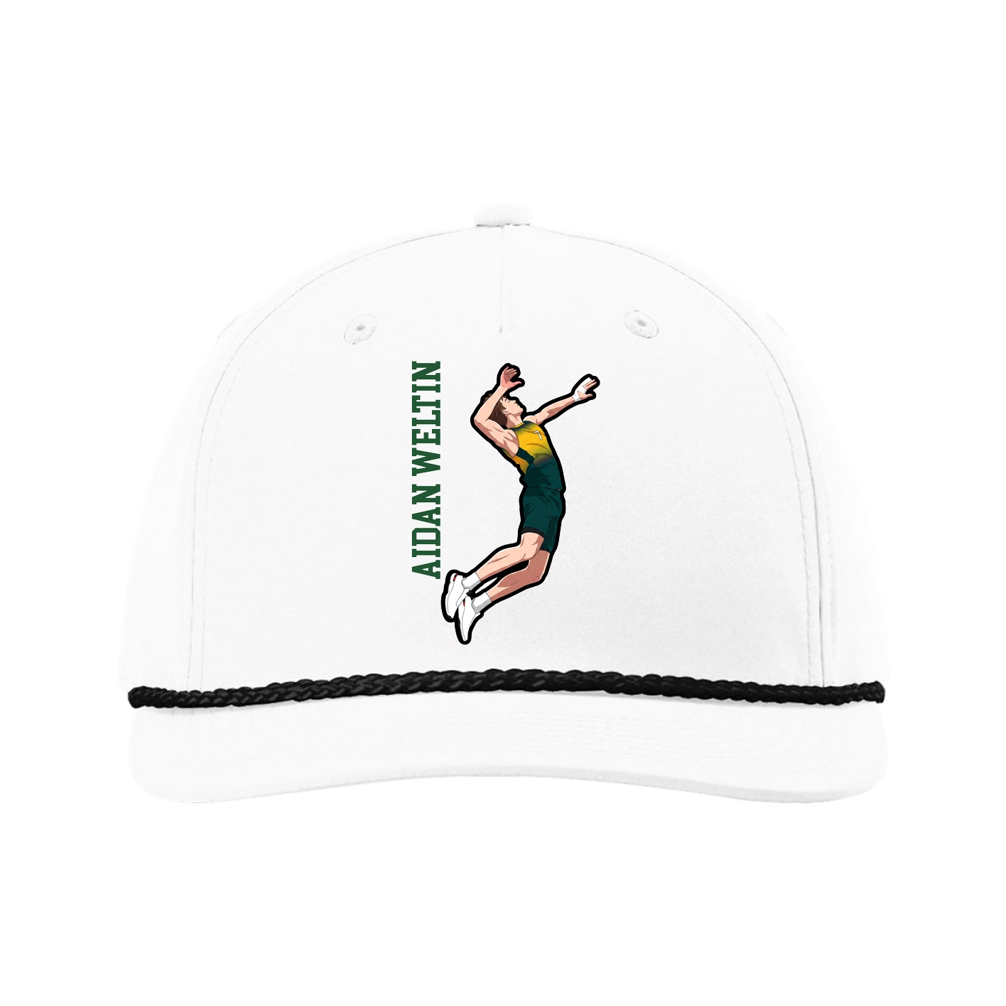 Five-Panel Classic Rope Cap — Name Vertical in White