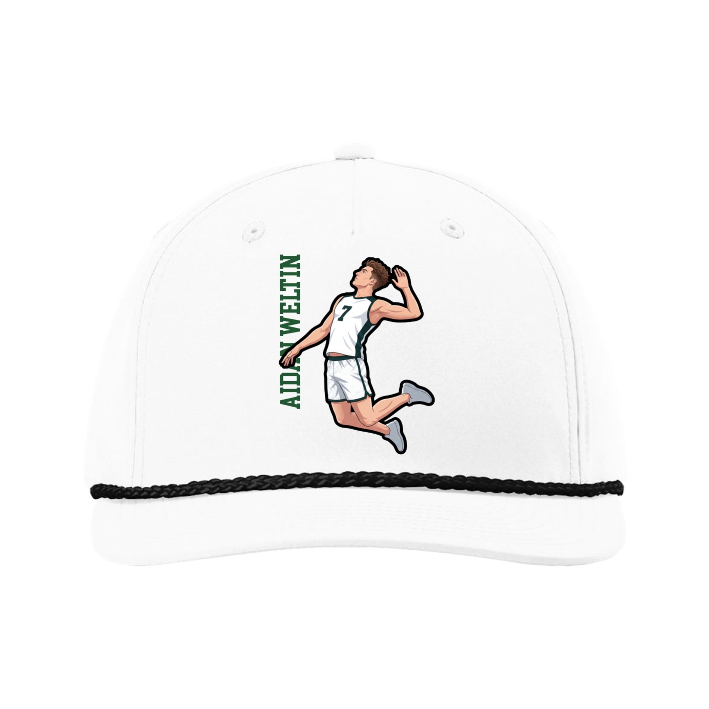Five-Panel Classic Rope Cap — Name Vertical in White