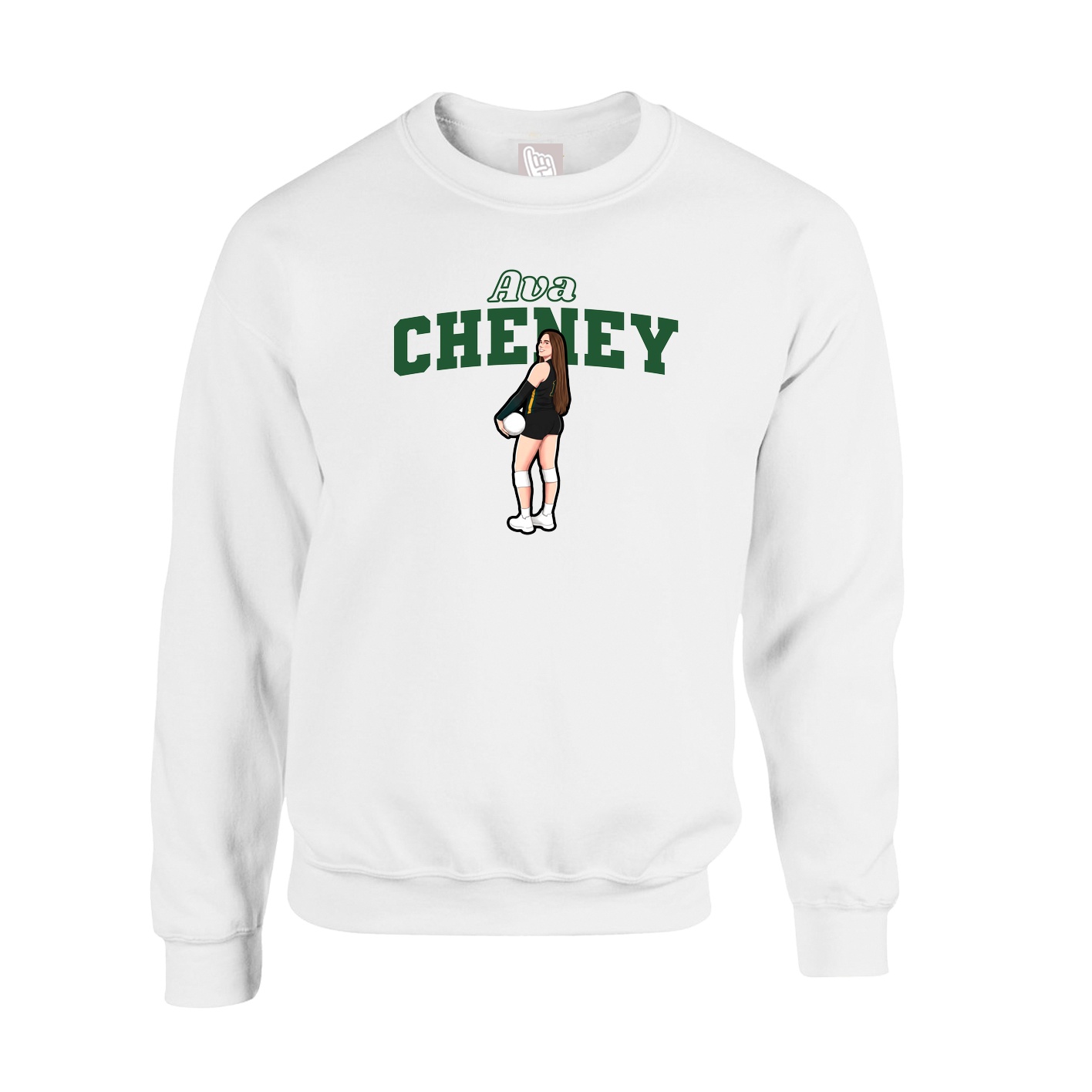 Fleece Crew — Name Arch in White