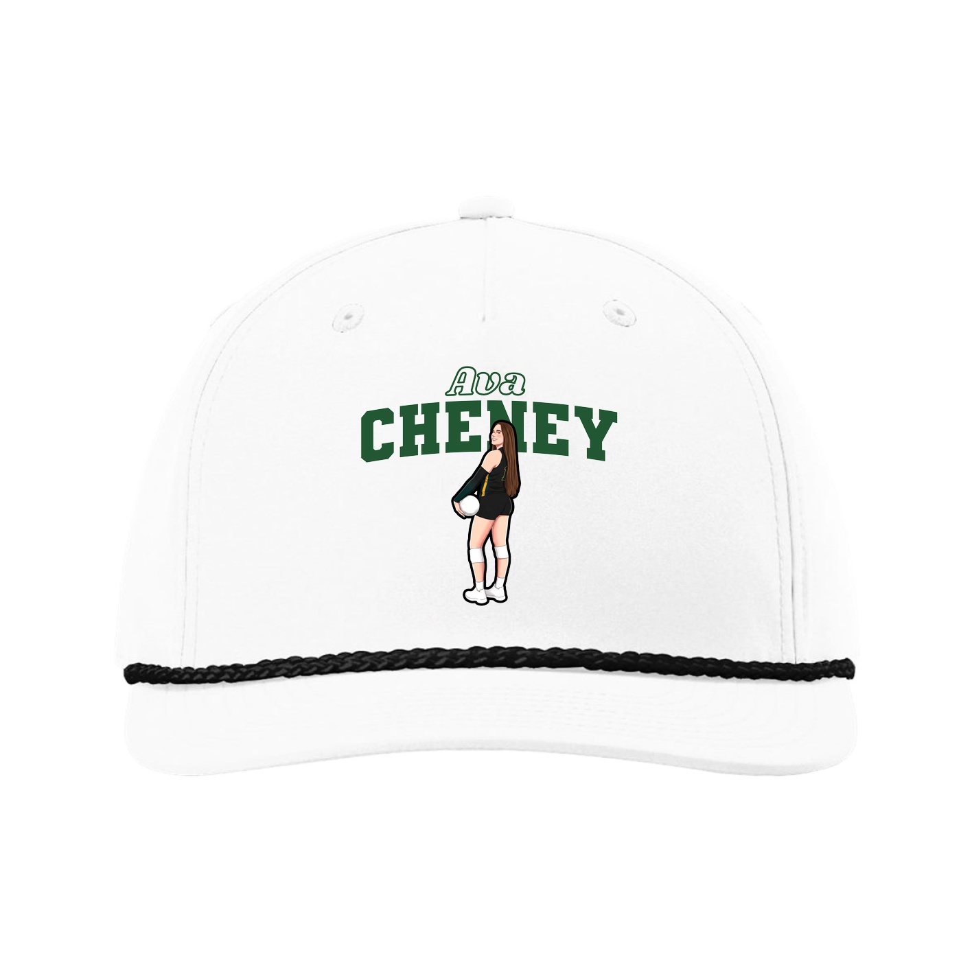 Five-Panel Classic Rope Cap — Name Arch in White
