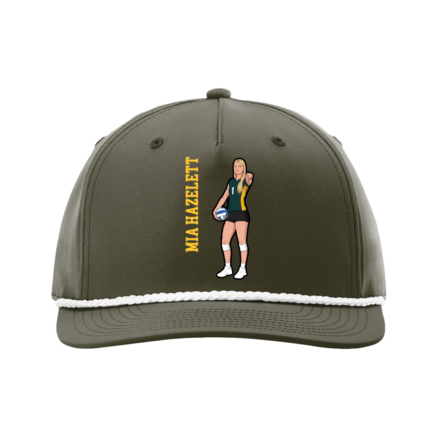 Five-Panel Classic Rope Cap — Name Vertical in Green
