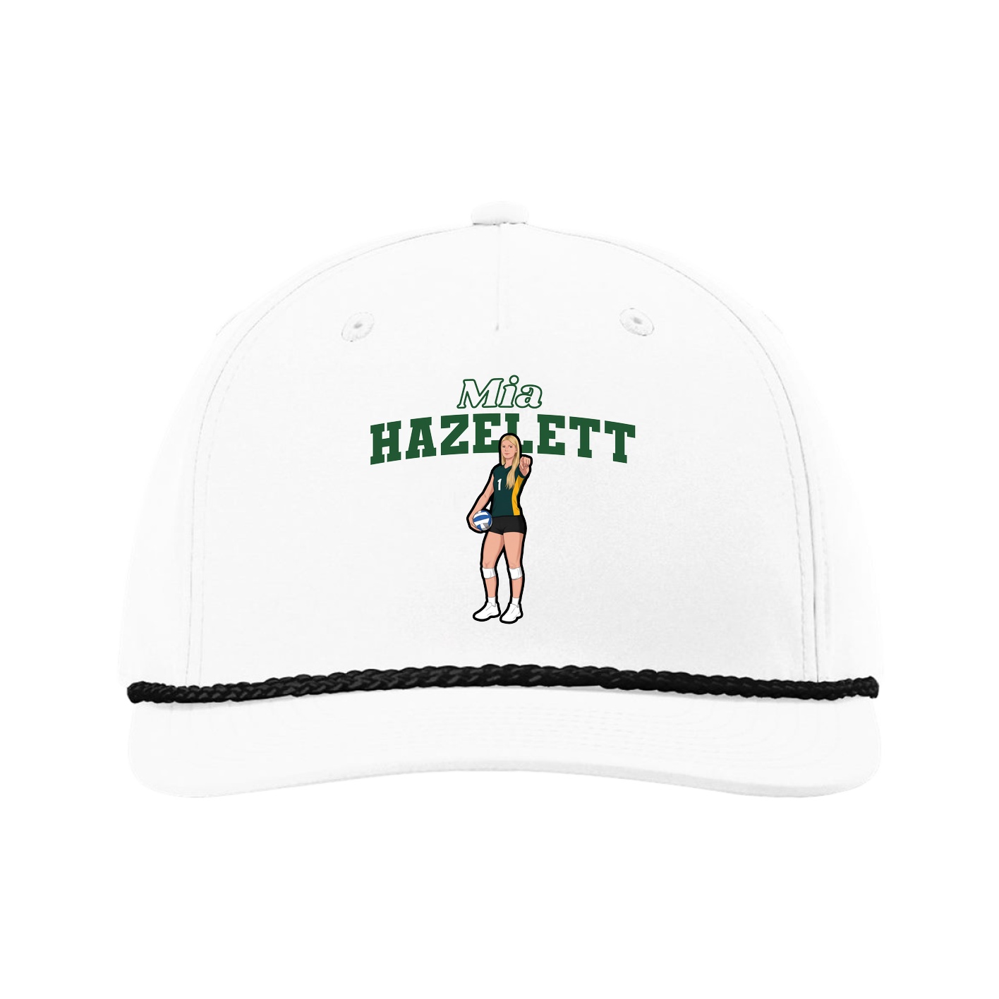 Five-Panel Classic Rope Cap — Name Arch in White