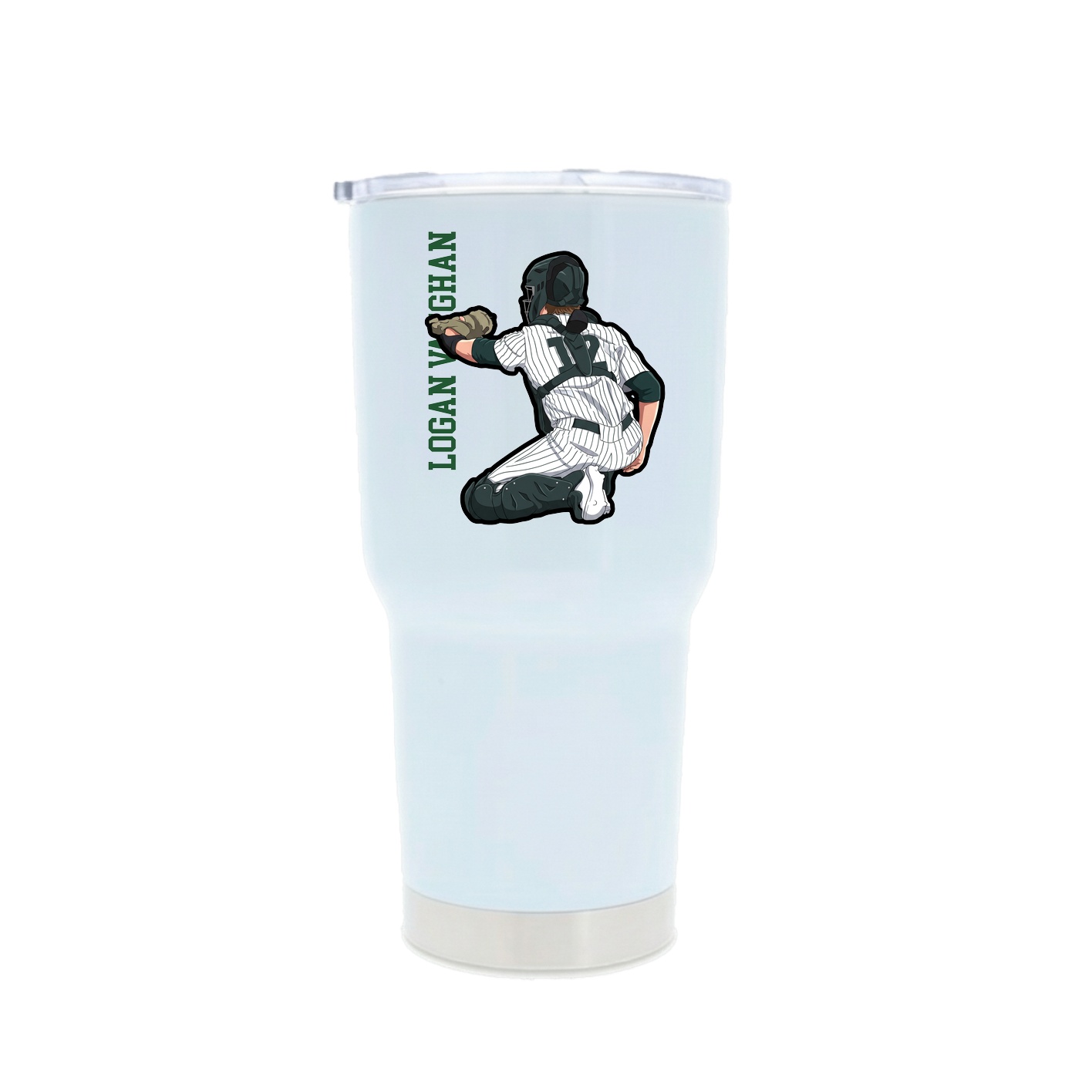30oz Stainless Steel Tumbler — Name Vertical in White