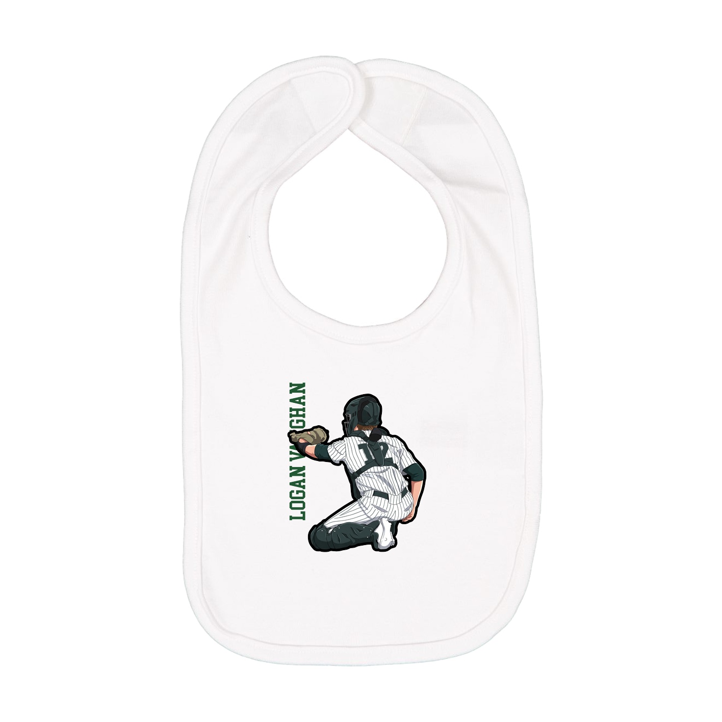 Infant Bib — Name Vertical in White