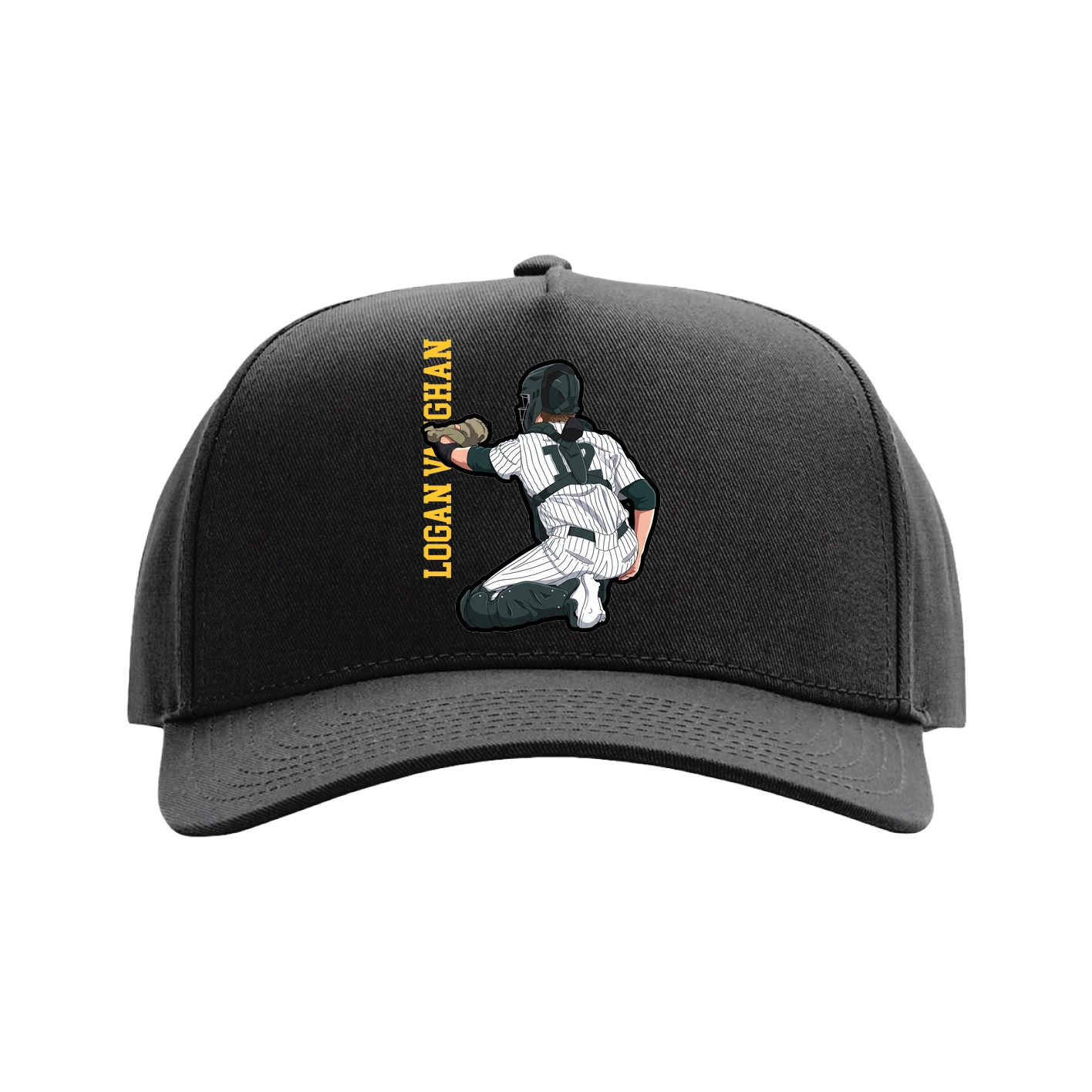 Full Fabric Five-Panel Champ Cap — Name Vertical in Black