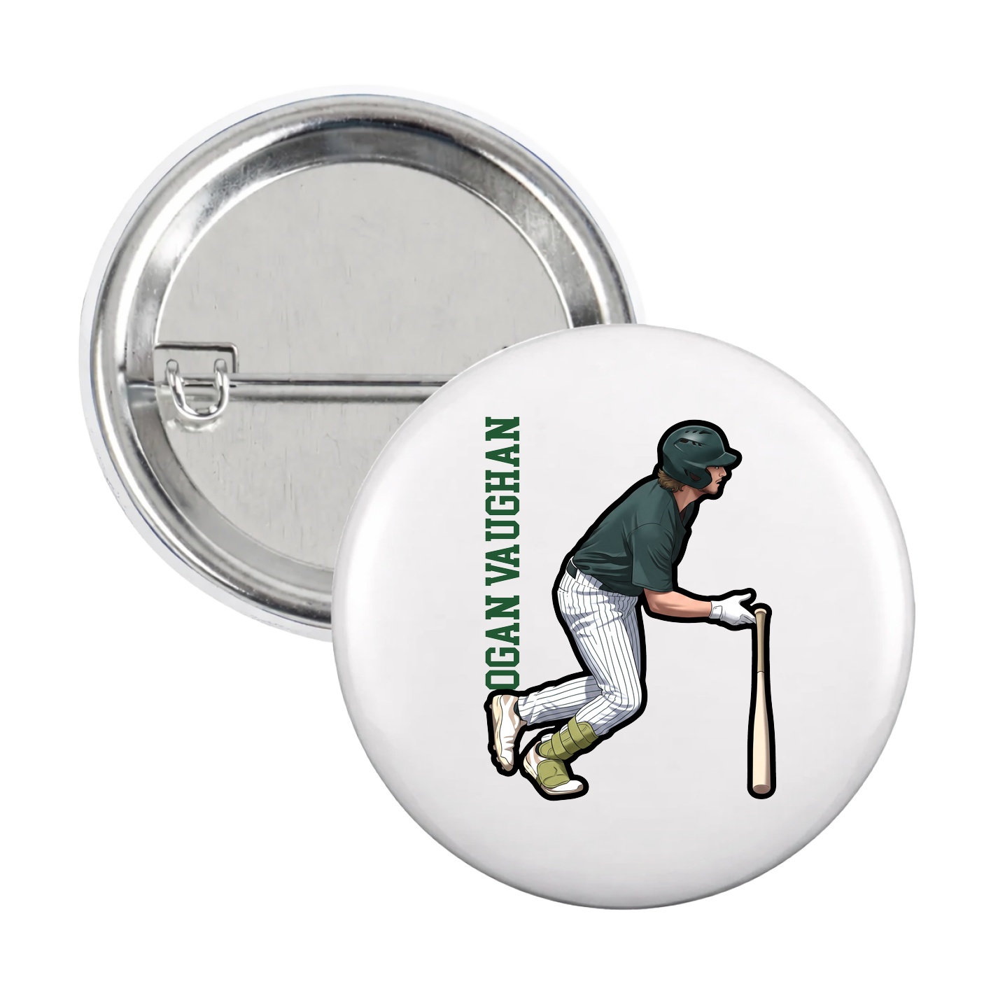 Game Day Button — Name Vertical in White